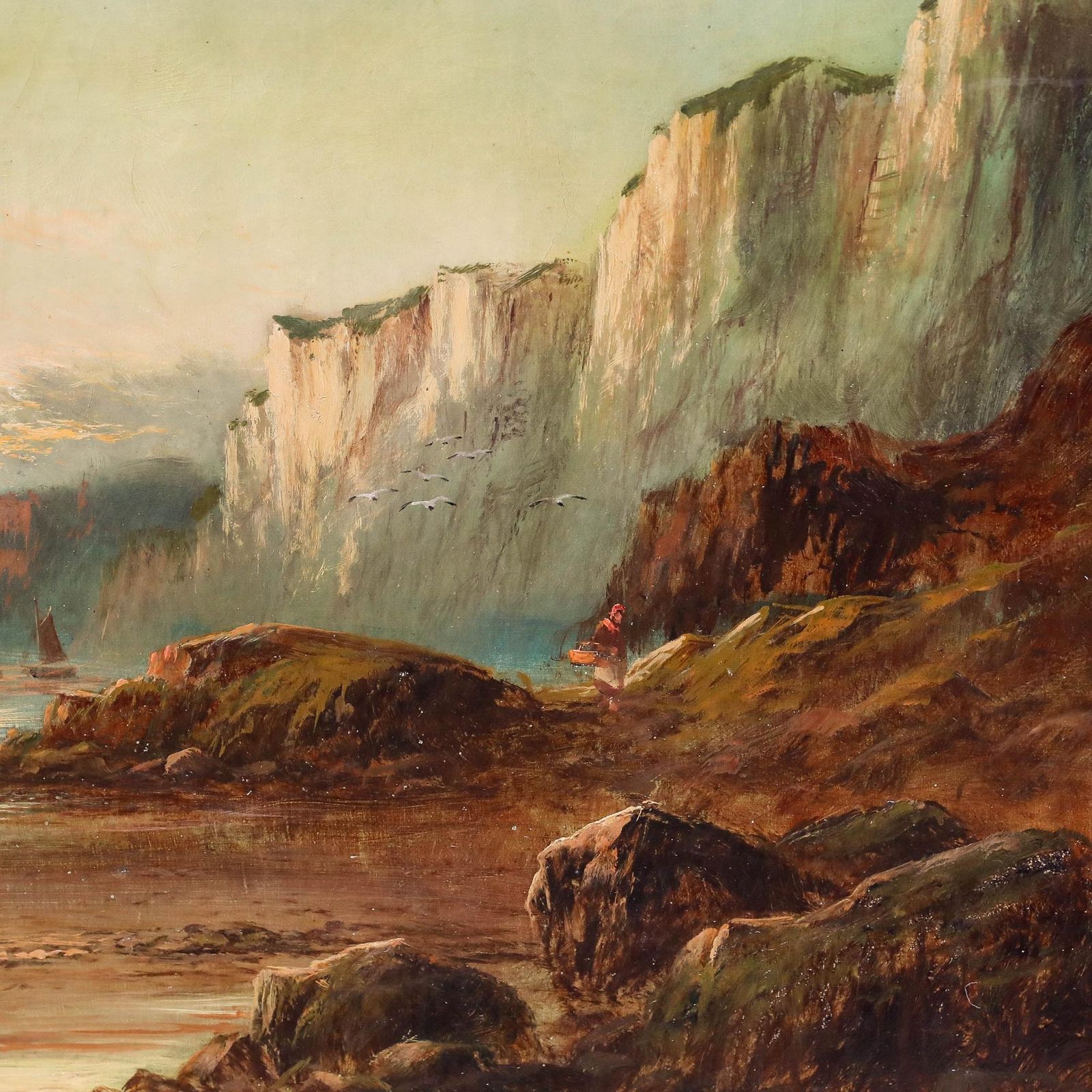 Sidney Yates Johnson (Fl.1890 1926) Framed 1913 Oil, Sunset At Low Tide photo 550.0