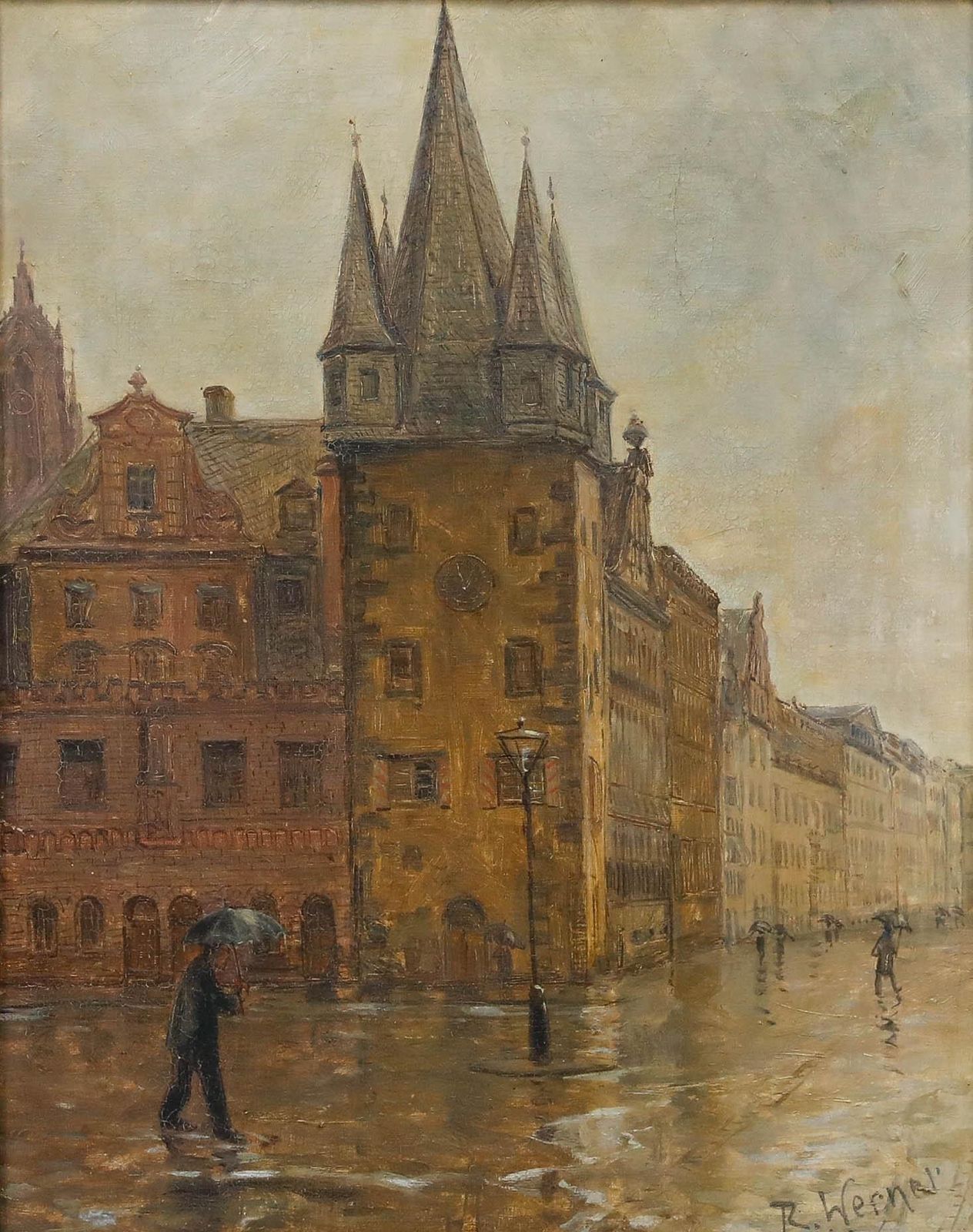 Framed Mid 20th Century Oil A Rainy Day In Frankfurt photo furniture