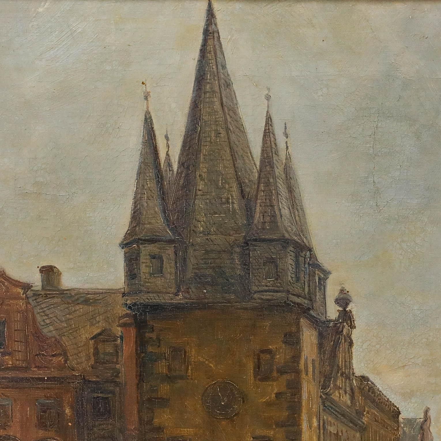 Framed Mid 20th Century Oil A Rainy Day In Frankfurt photo 325.0