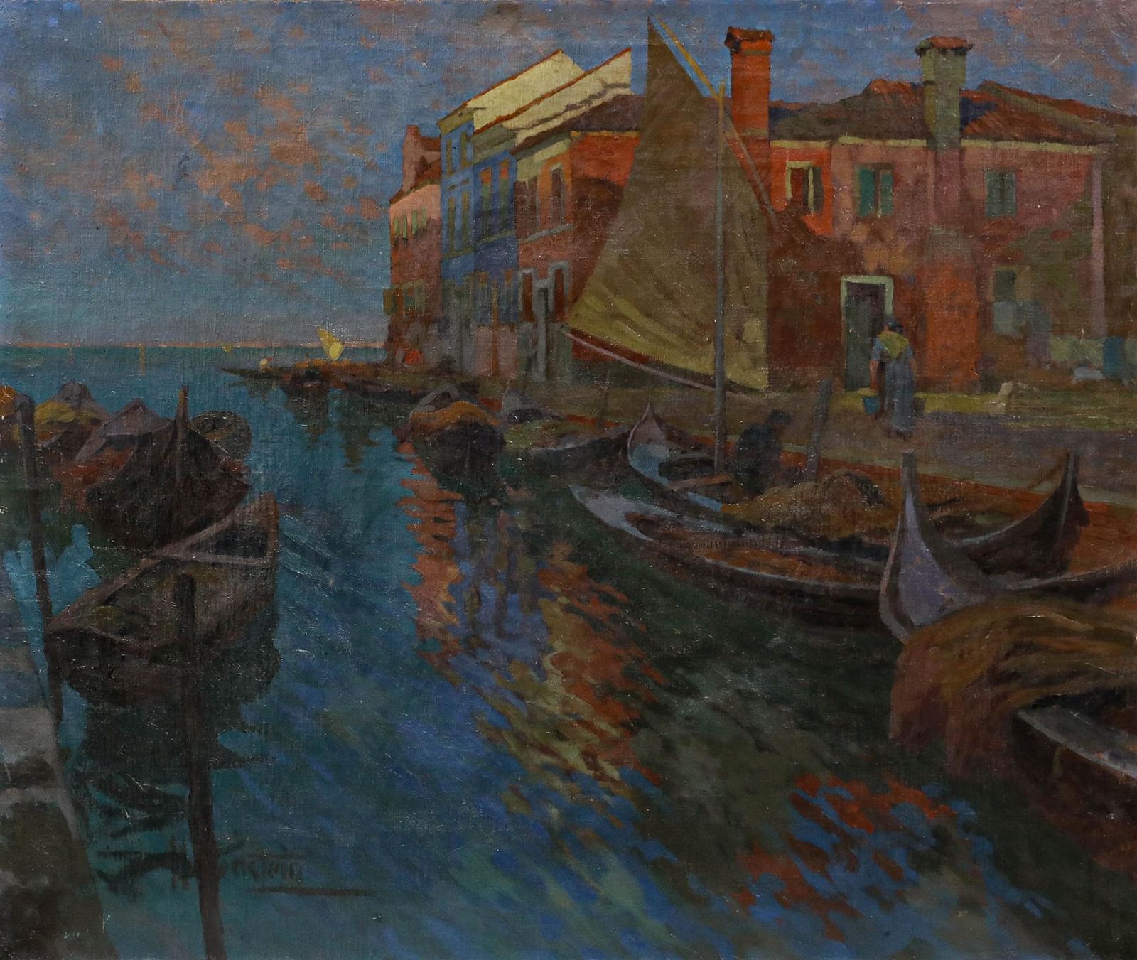 Adolf Hohenstein (1854 1928) Early 20th Century Oil, At The Harbour photo furniture