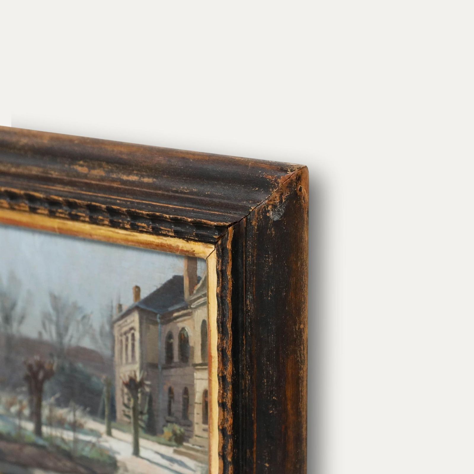 Framed Late 19th Century Oil Court Garden In Winter photo Art