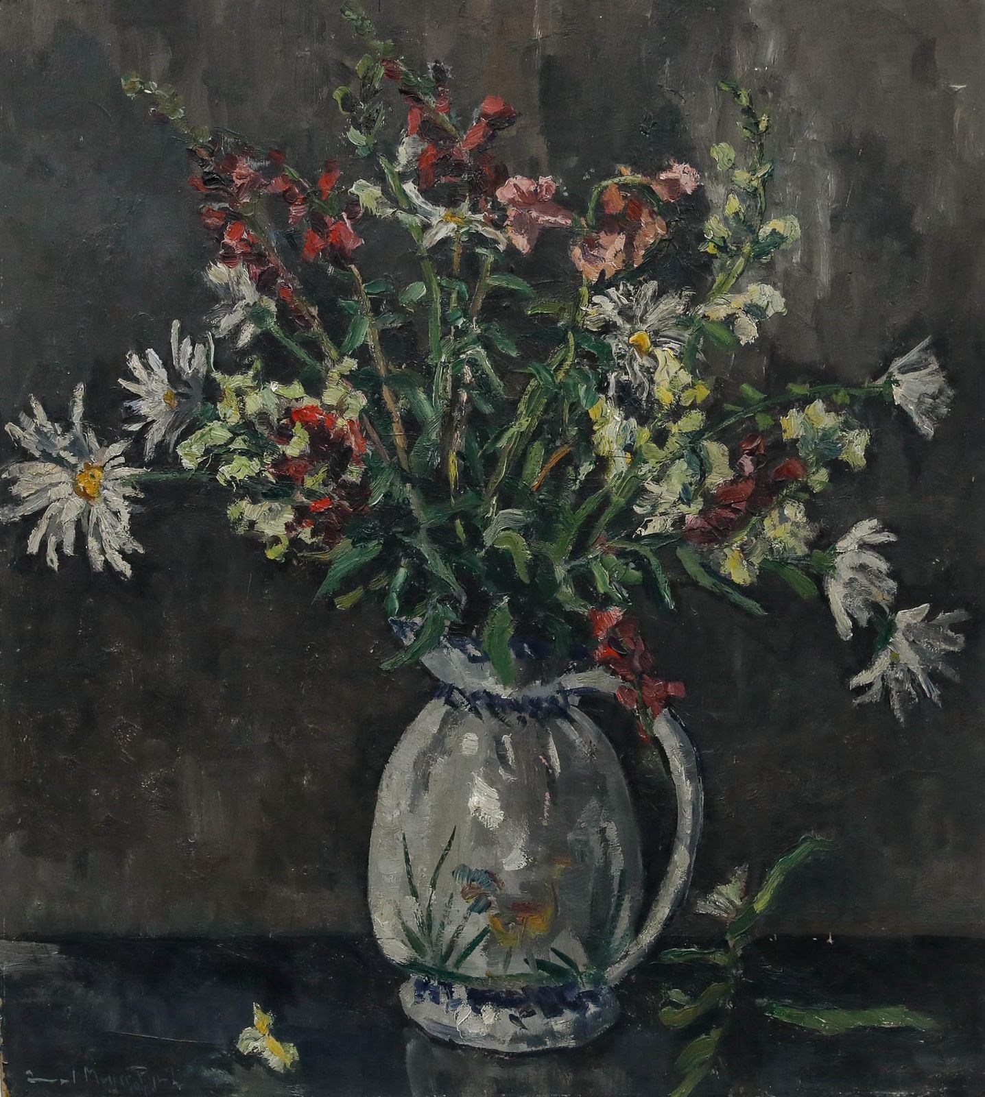 Immanuel Meyer Pyritz (1902 1974) Oil, Flowers In A Ceramic Jug photo furniture