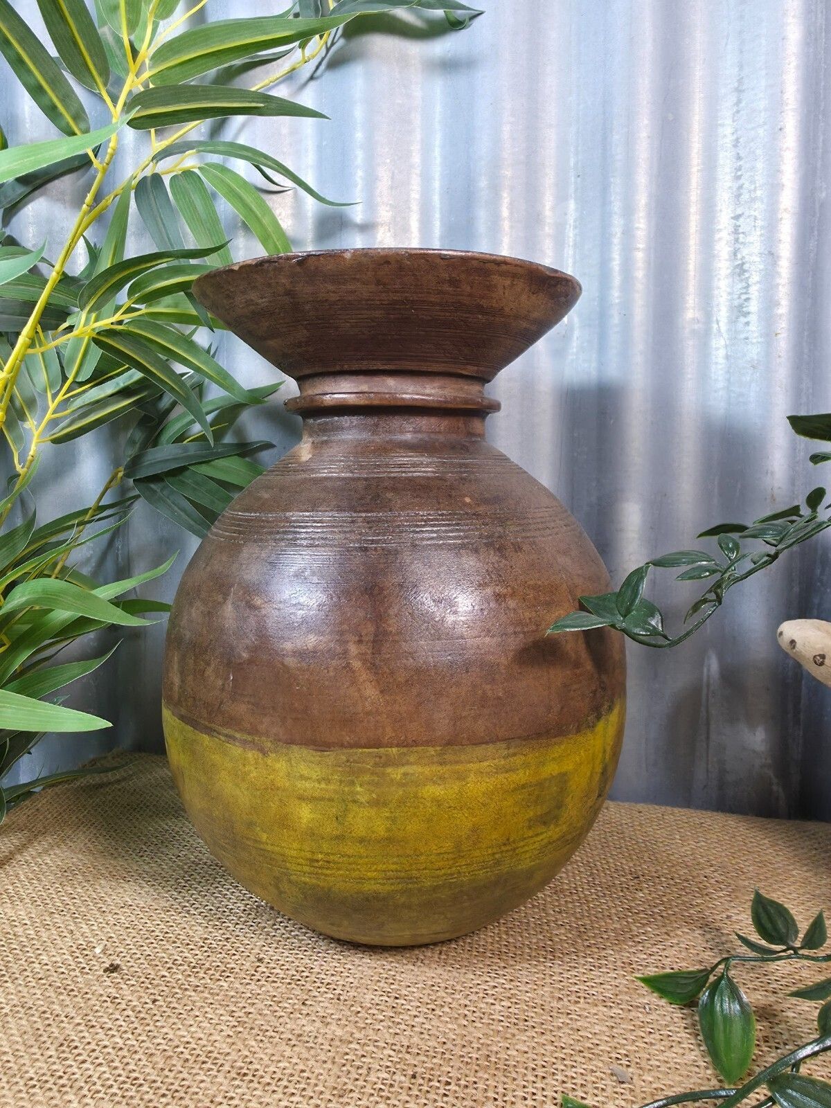 Vintage Antique Wabi Sabi Rustic Nepalese Turned Wooden Milk Water Curd Pot Vase photo furniture