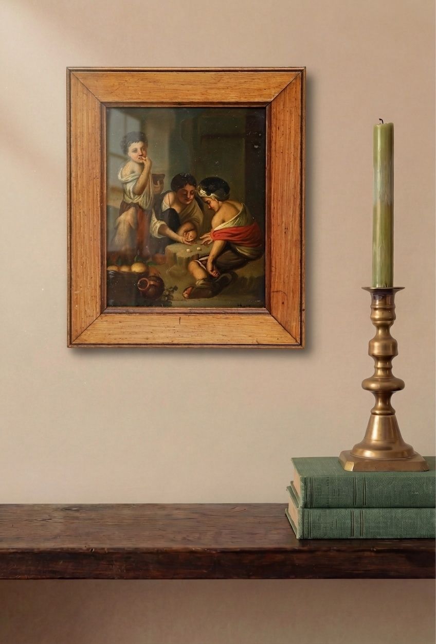 Minis After Bartolome Esteban Murillo (1618 1682) Oil, Boys Playing Dice photo for sale