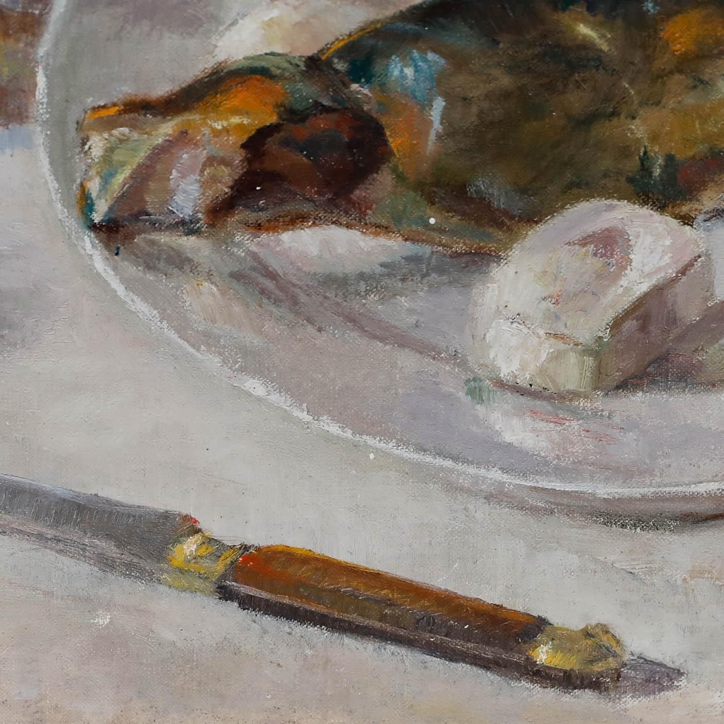 Framed Contemporary Oil Still Life Of Cooked Fish photo Art