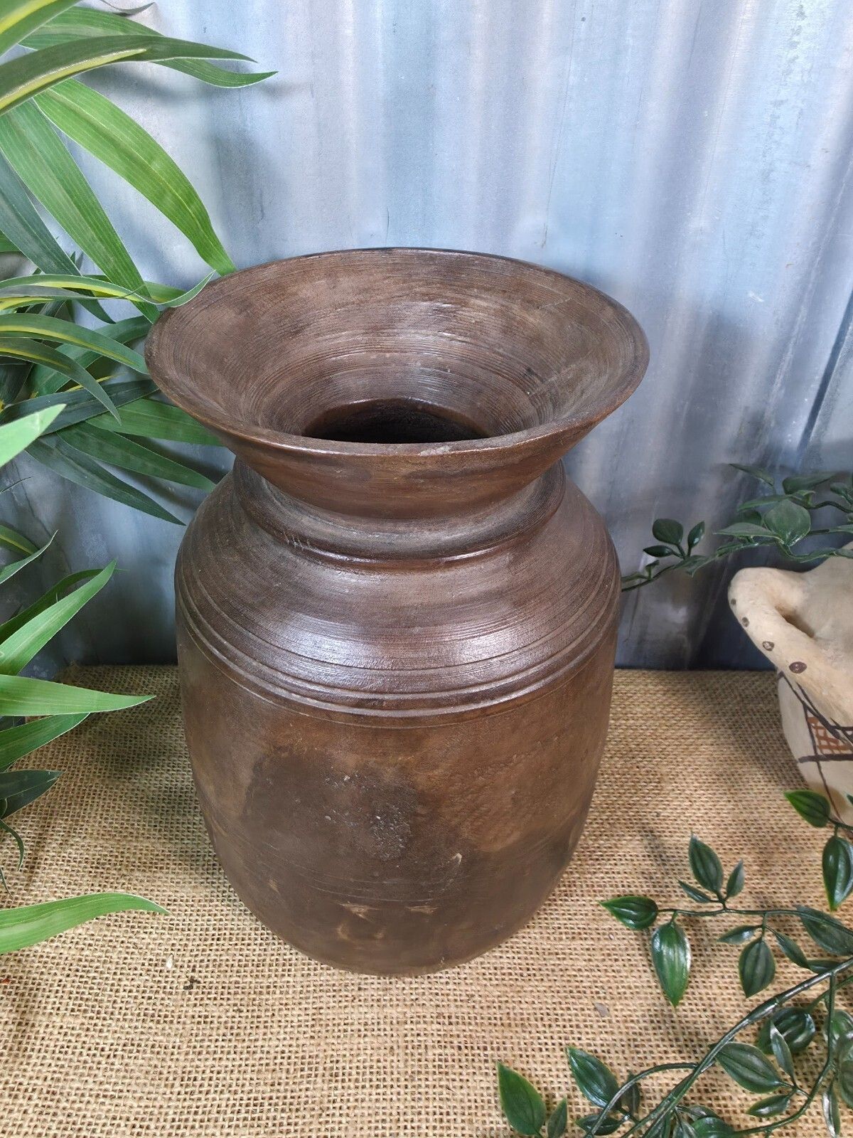 Vintage Antique Wabi Sabi Rustic Nepalese Turned Wooden Milk Water Curd Pot Vase photo Home Decor
