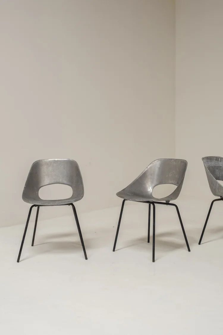 Set Of 3 Aluminum Tonneau Chairs By Pierre Guariche For Steiner, 1950s photo 6034.0