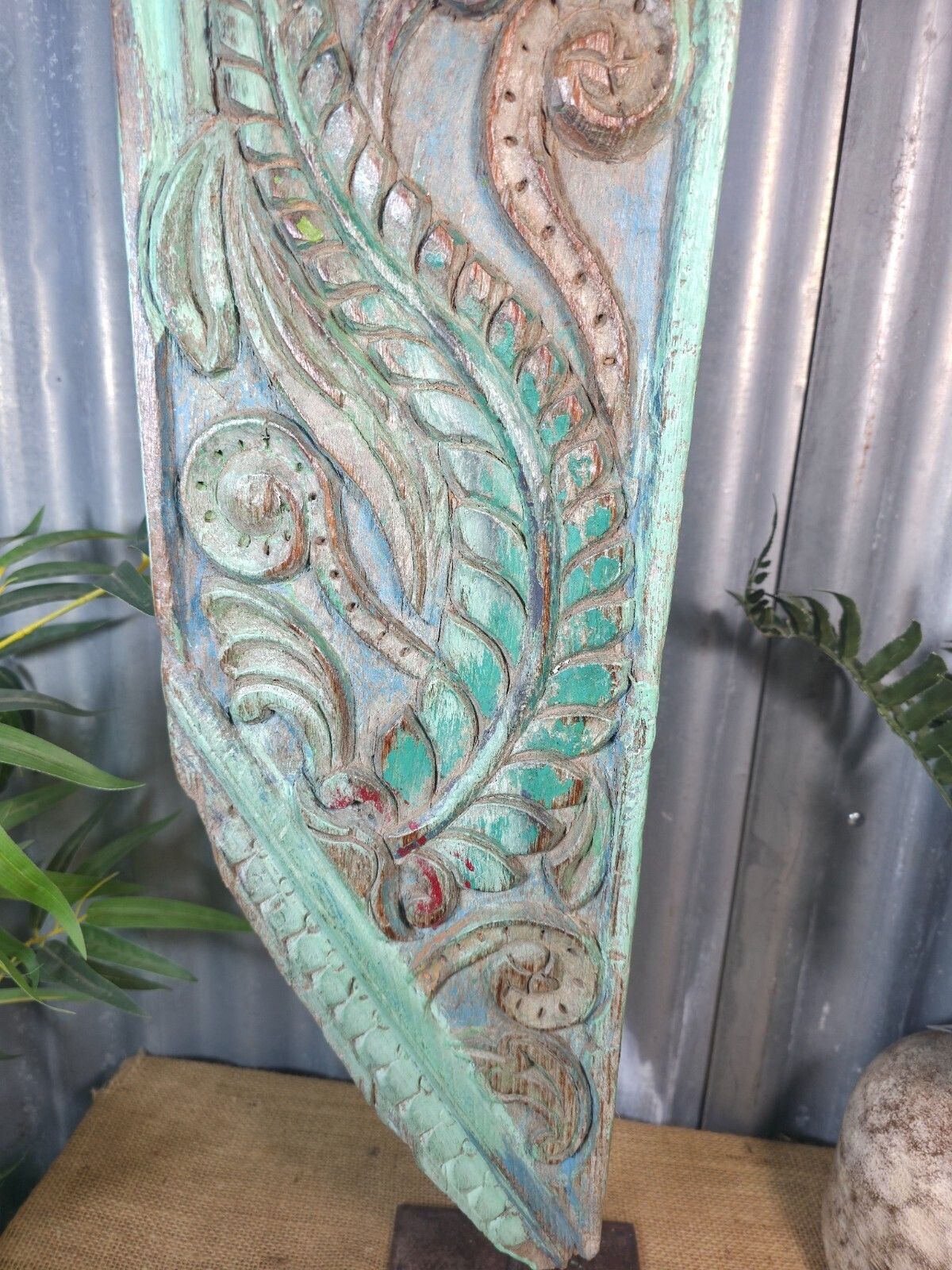 Antique 19th Century Indian Hand Carved Wooden Architectural Corbel On Stand photo buy