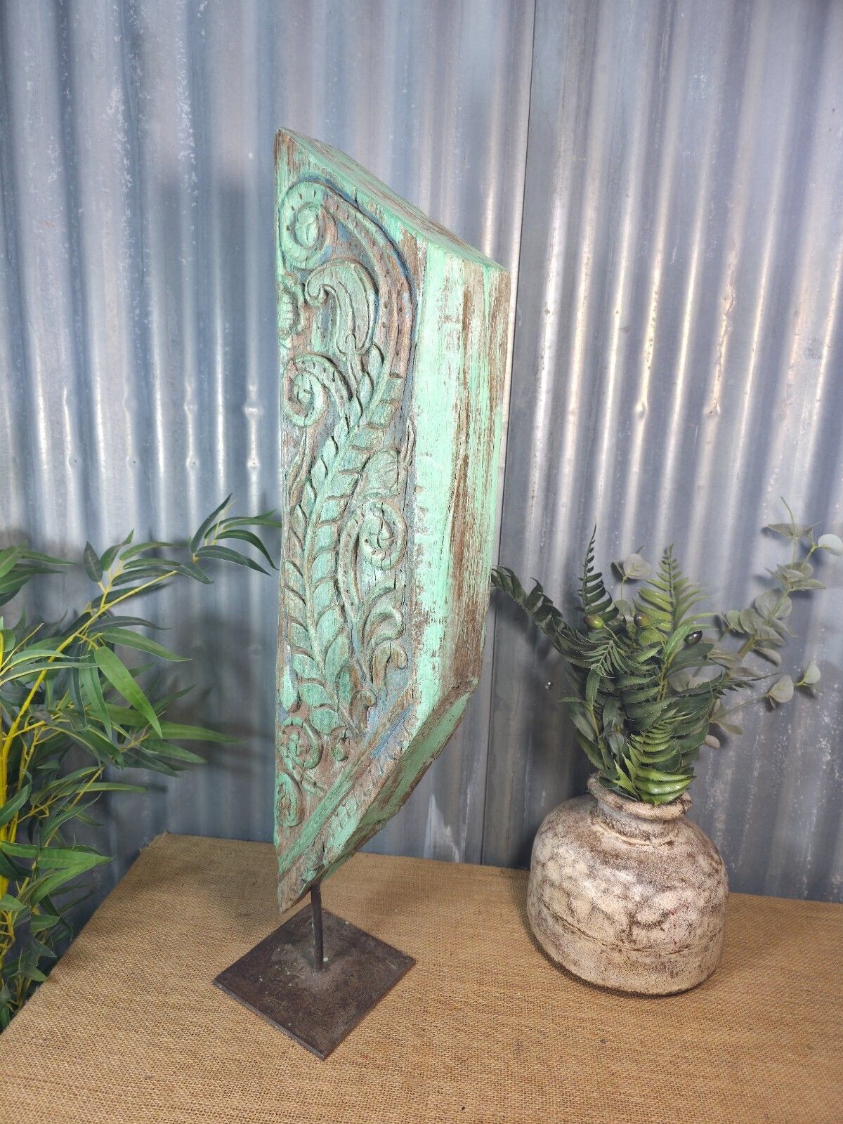 photo furniture Antique 19th Century Indian Hand Carved Wooden Architectural Corbel On Stand