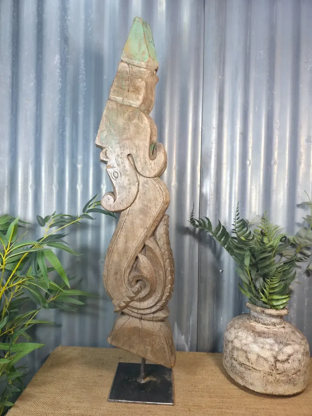 Antique 19th Century Indian Hand Carved Wooden Architectural Corbel On Stand photo buy