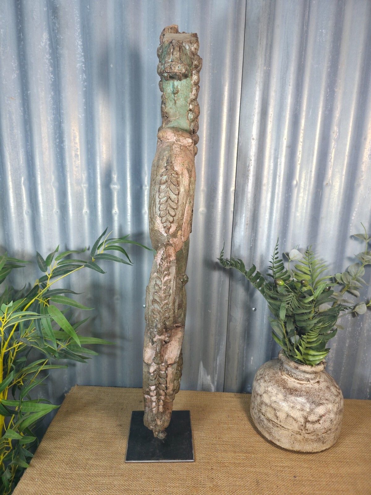 Antique 19th Century Indian Hand Carved Wooden Architectural Corbel On Stand photo 110.0