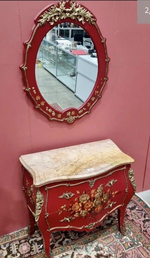An Early 20th Century/Vintage Continental Style Chest And Mirror. photo furniture