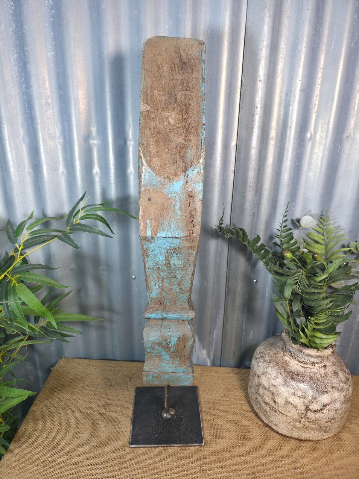 Antique 19th Century Indian Hand Carved Wooden Architectural Corbel On Stand photo vintage