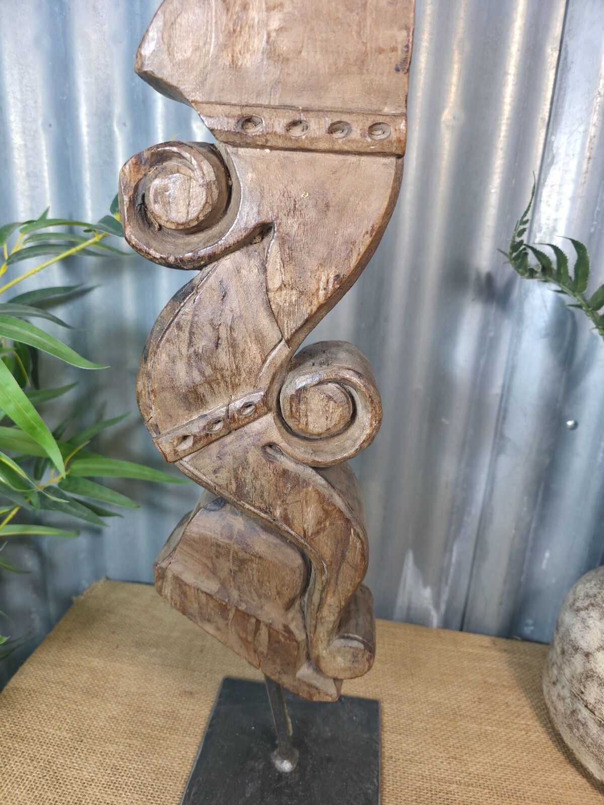 Antique 19th Century Indian Hand Carved Wooden Architectural Corbel On Stand photo buy