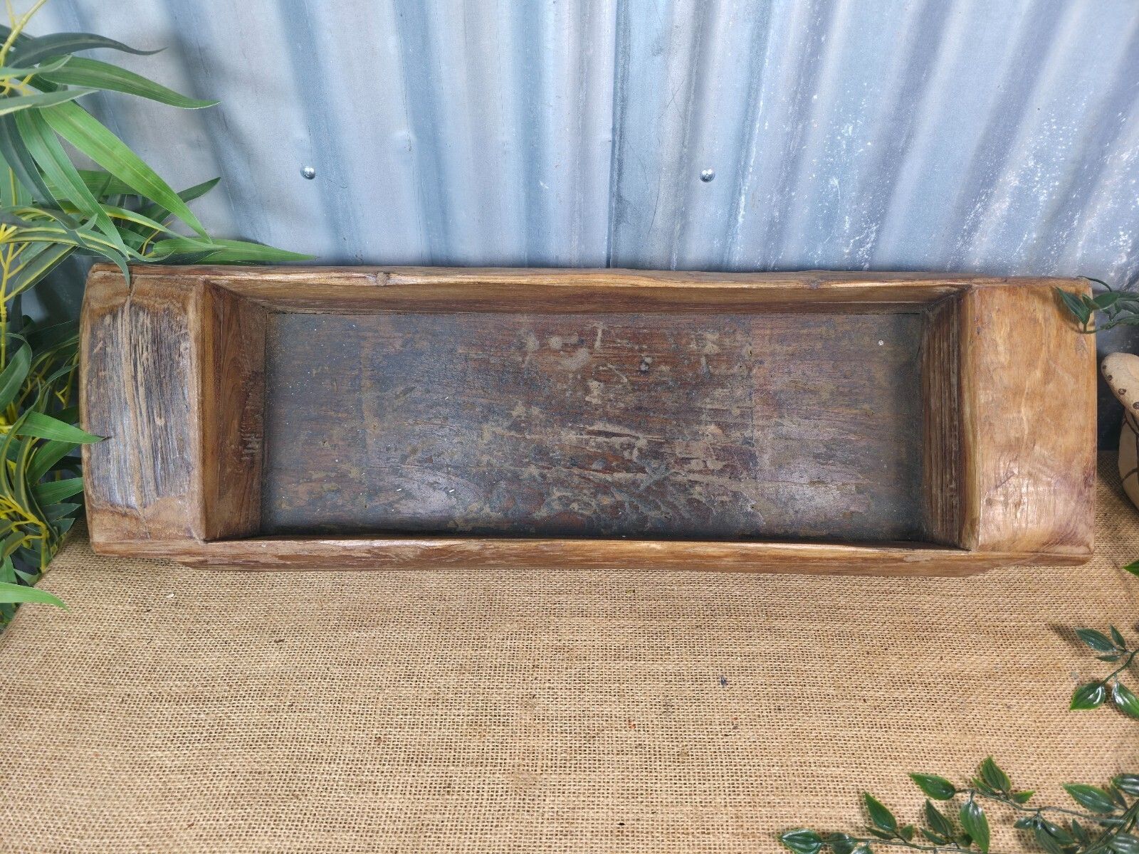 Vintage Rustic Wabi Sabi Hand Made Hardwood Wooden Trough photo for sale