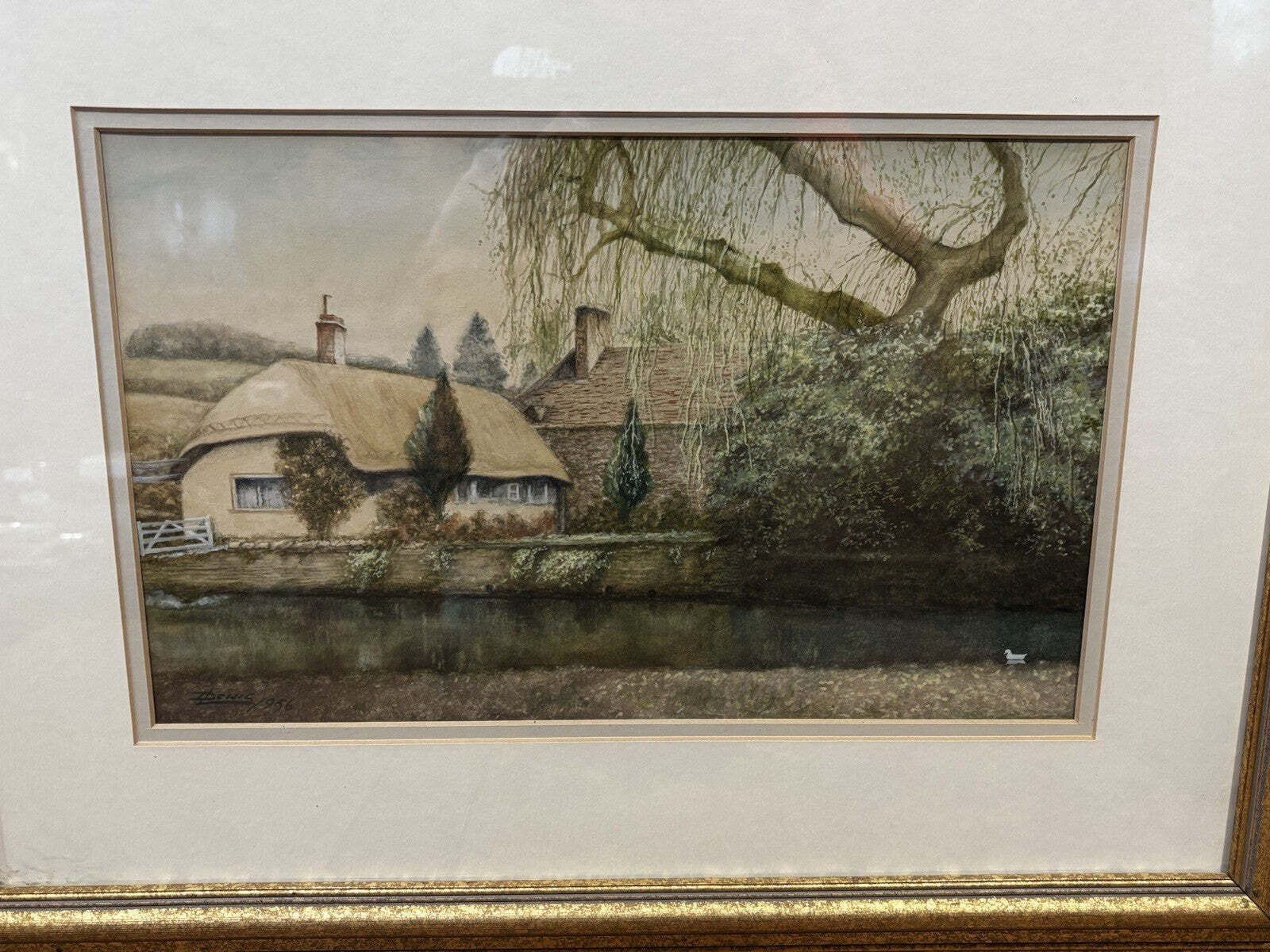 English Thatched Cottage, Framed Watercolour By D Lewis Dated 1956 photo furniture