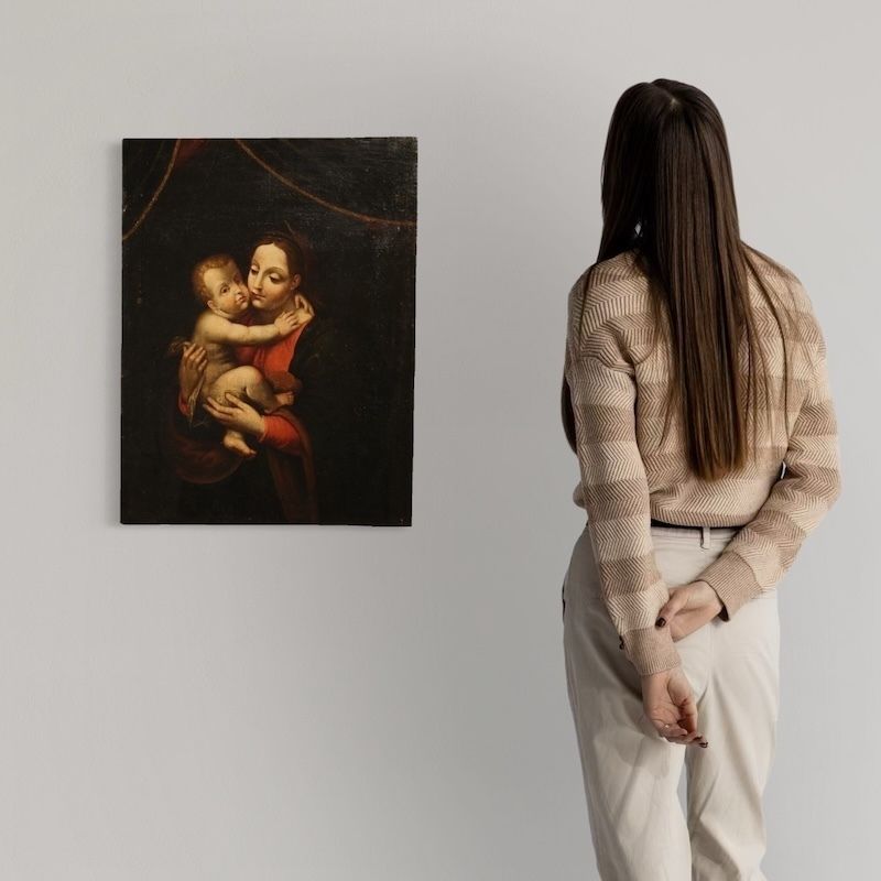 Tableau religieux d'époque, Madone à l'Enfant, XVIIIe siècle photo for sale
