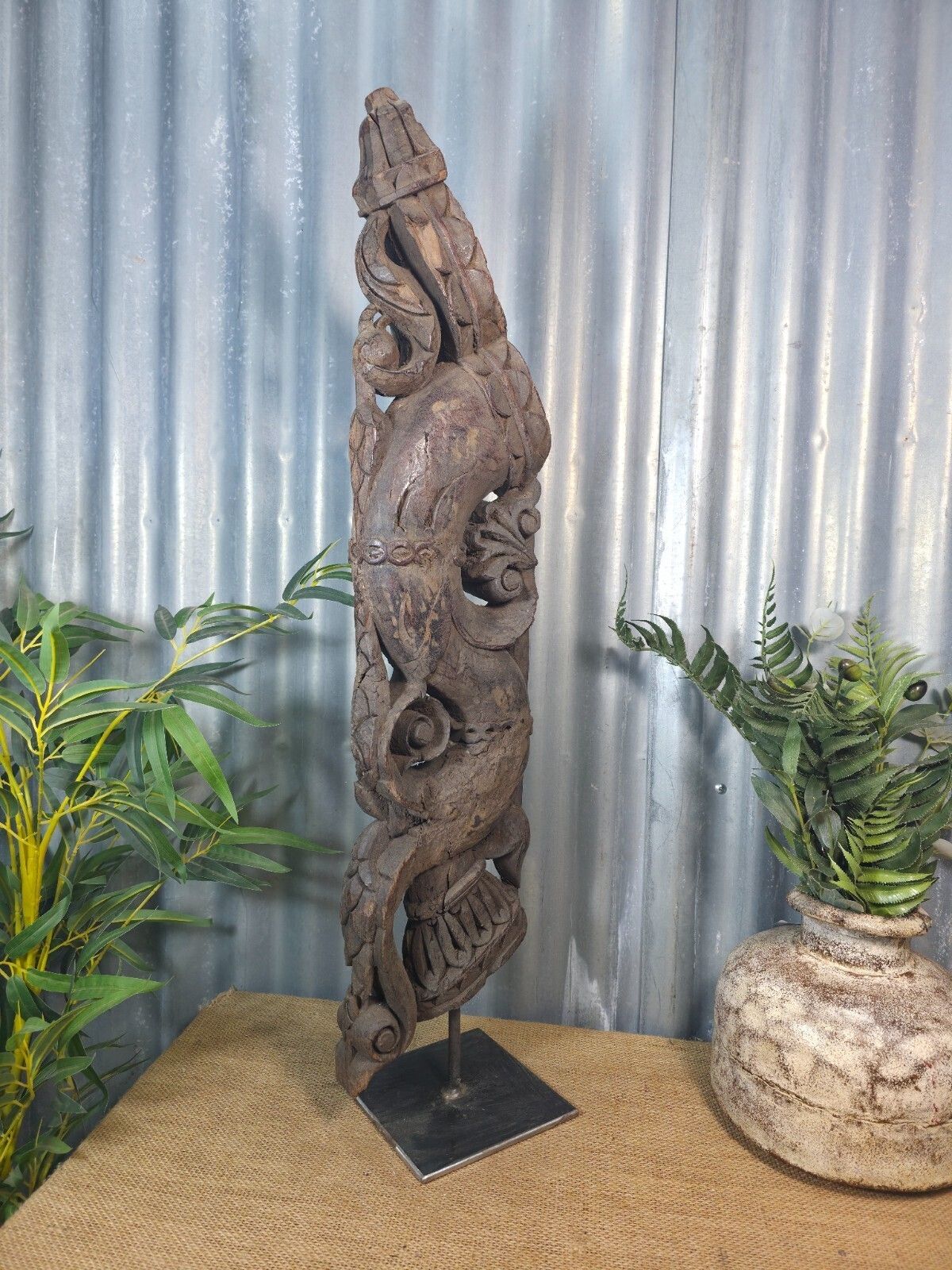 Antique 19th Century Indian Hand Carved Wooden Architectural Corbel On Stand photo furniture
