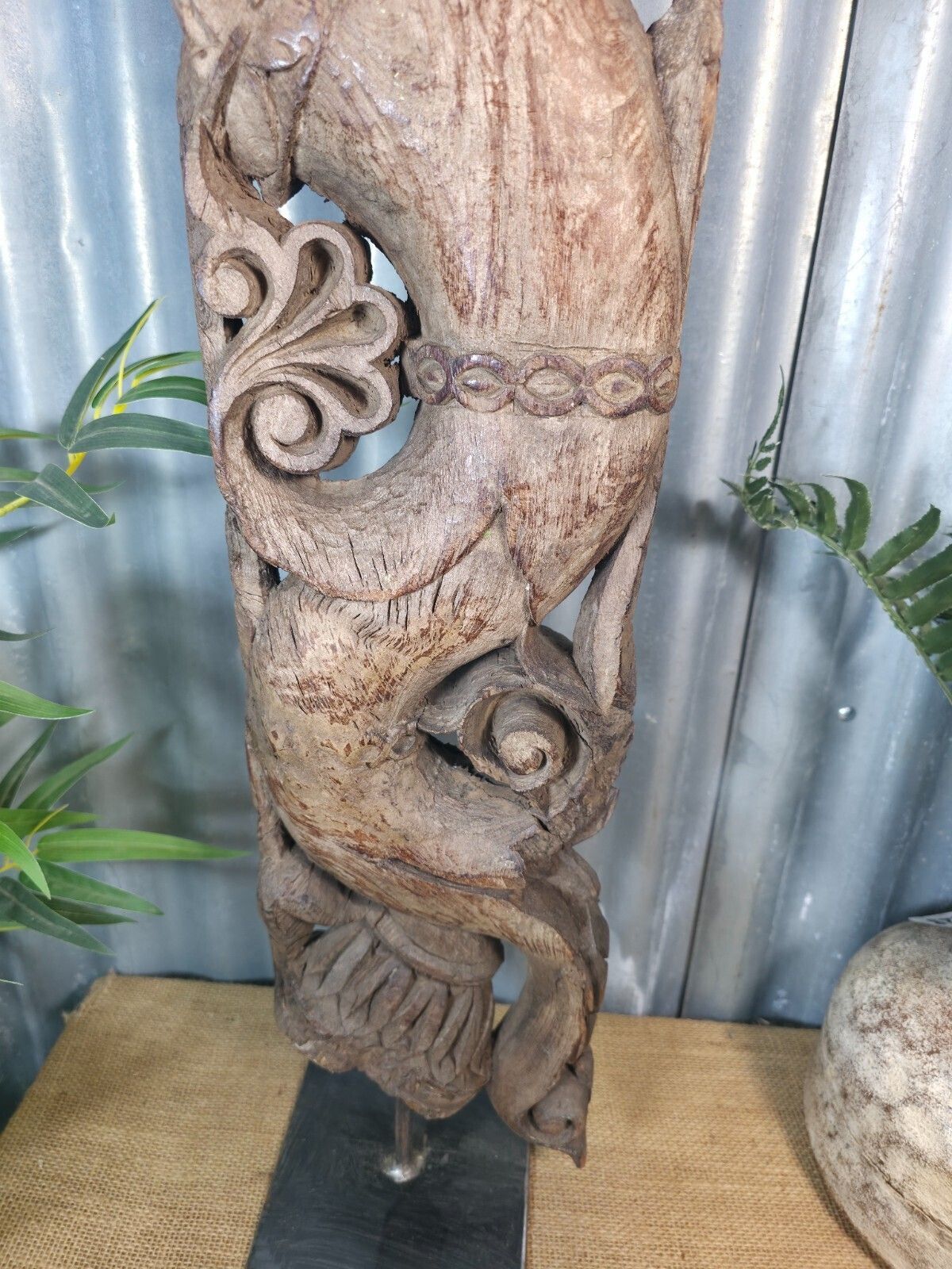 Antique 19th Century Indian Hand Carved Wooden Architectural Corbel On Stand photo vintage