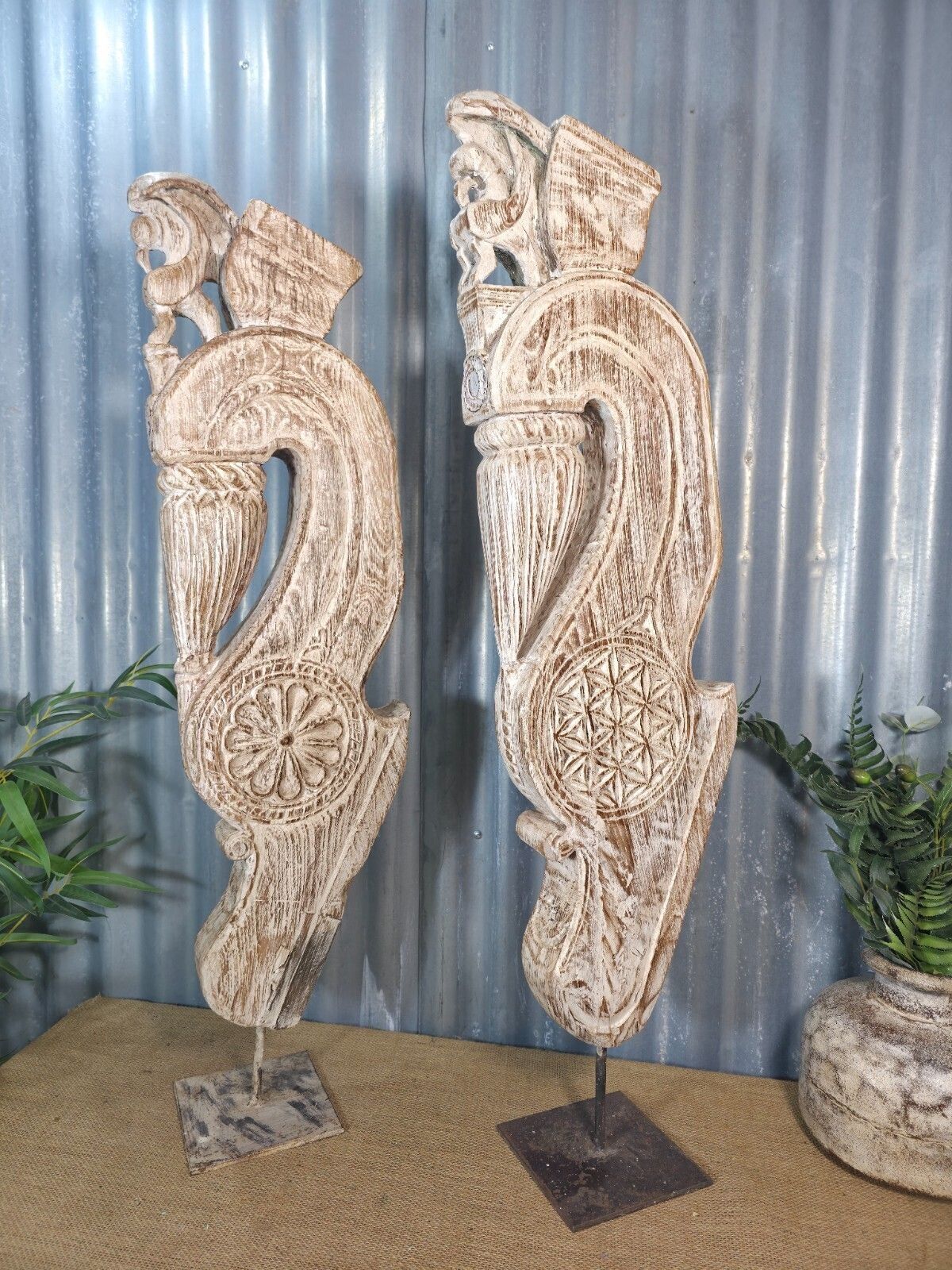 Pair Of Antique 19th Century Indian Hand Carved Wooden Architectural Corbels photo furniture
