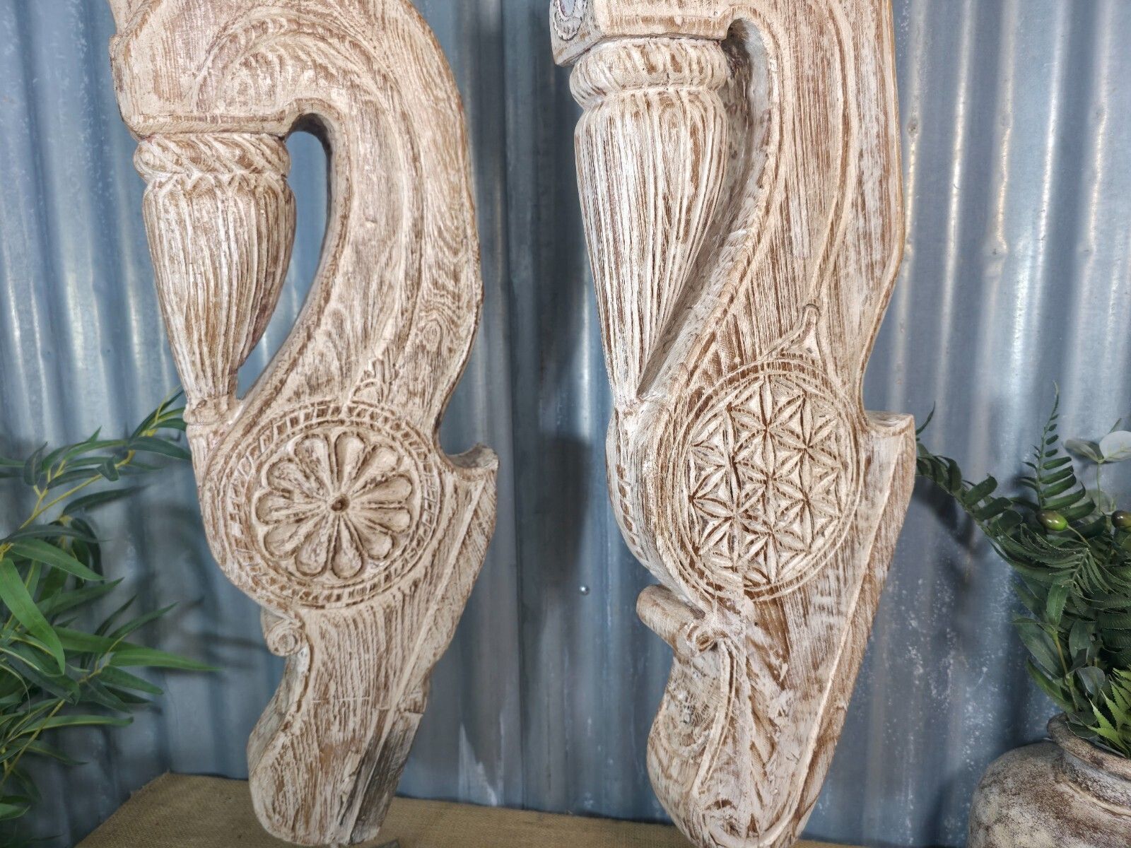 Pair Of Antique 19th Century Indian Hand Carved Wooden Architectural Corbels photo Home Decor