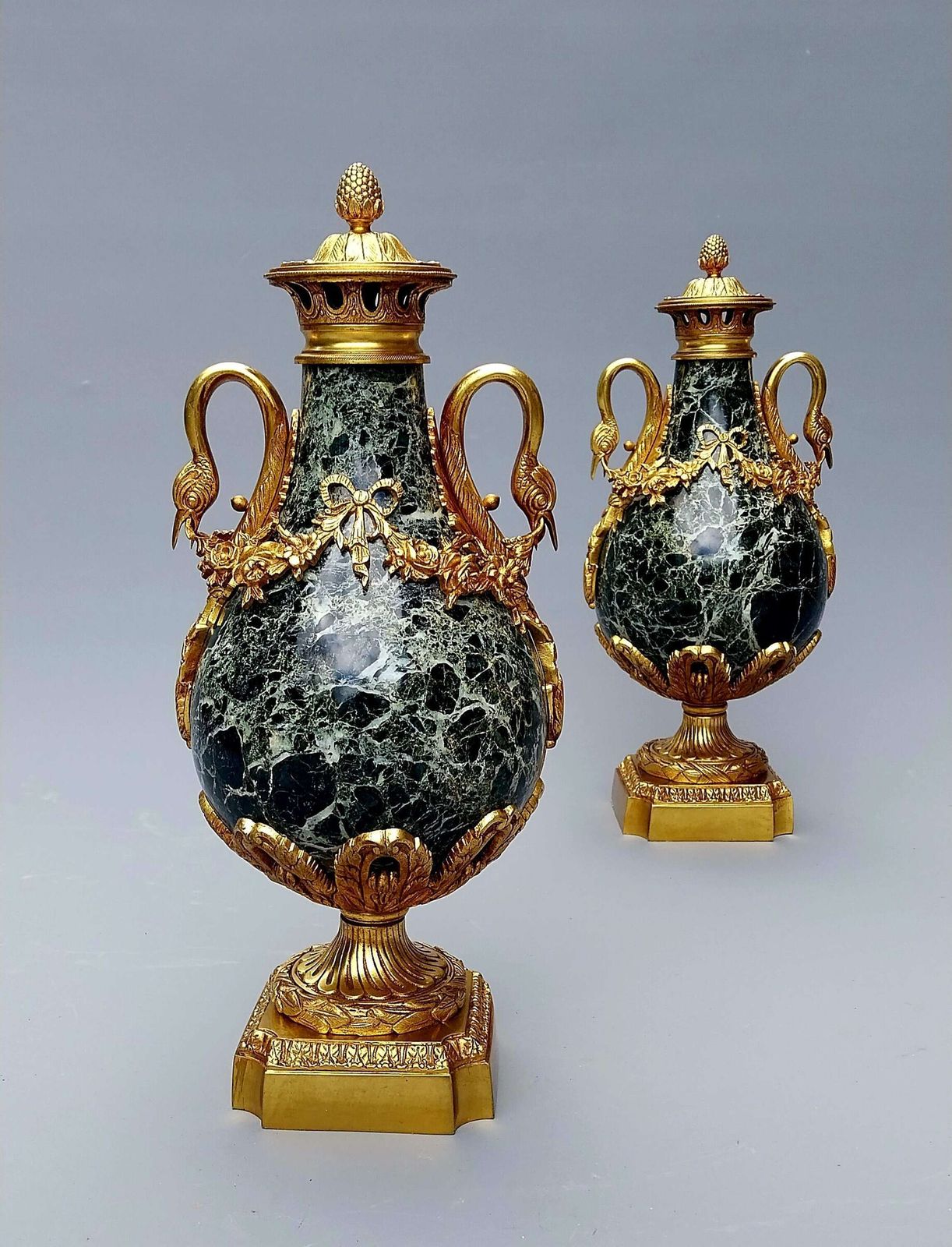 Large Pair Of Green French Antique Marble Cassolettes Urns French,  19th Century In The Louis XVI Style photo furniture