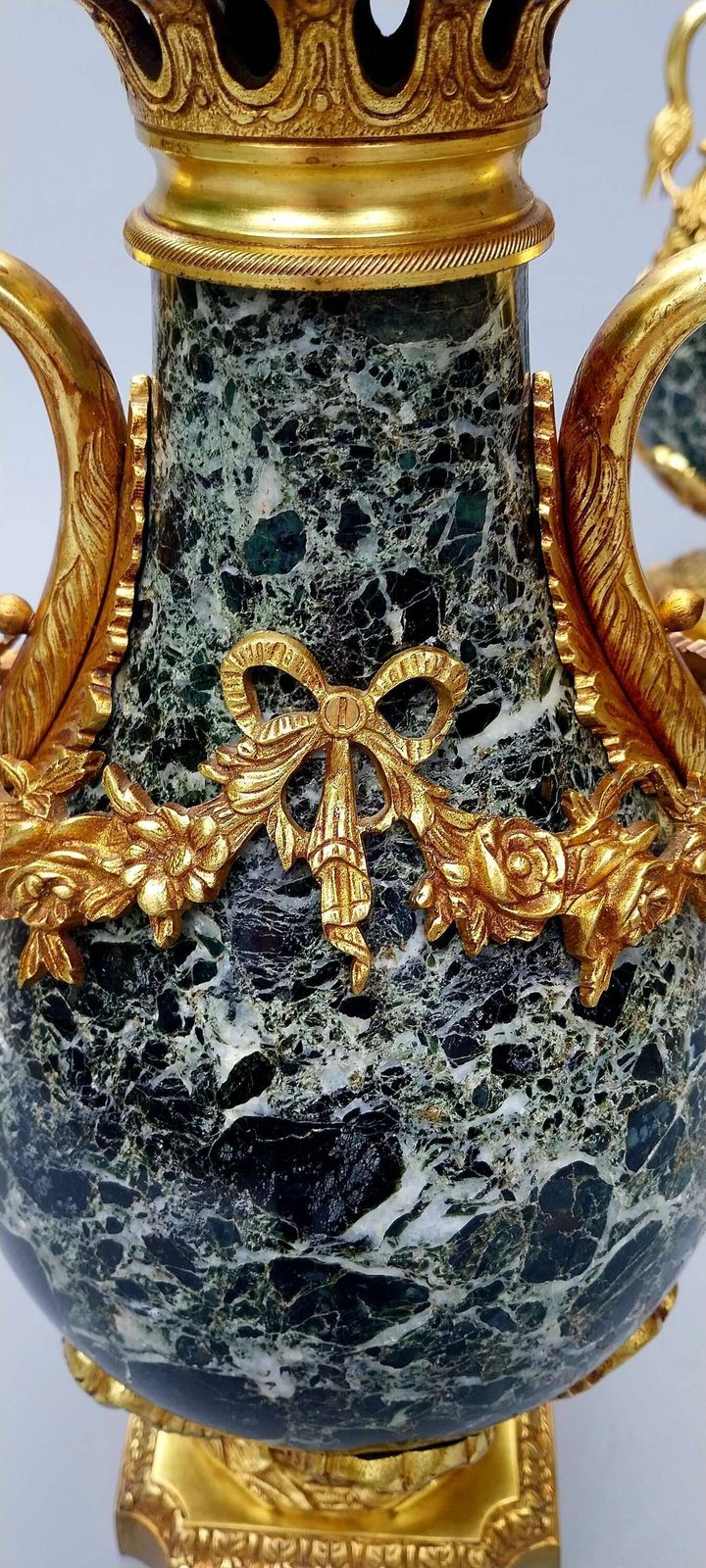 Large Pair Of Green French Antique Marble Cassolettes Urns French,  19th Century In The Louis XVI Style photo 1650.0