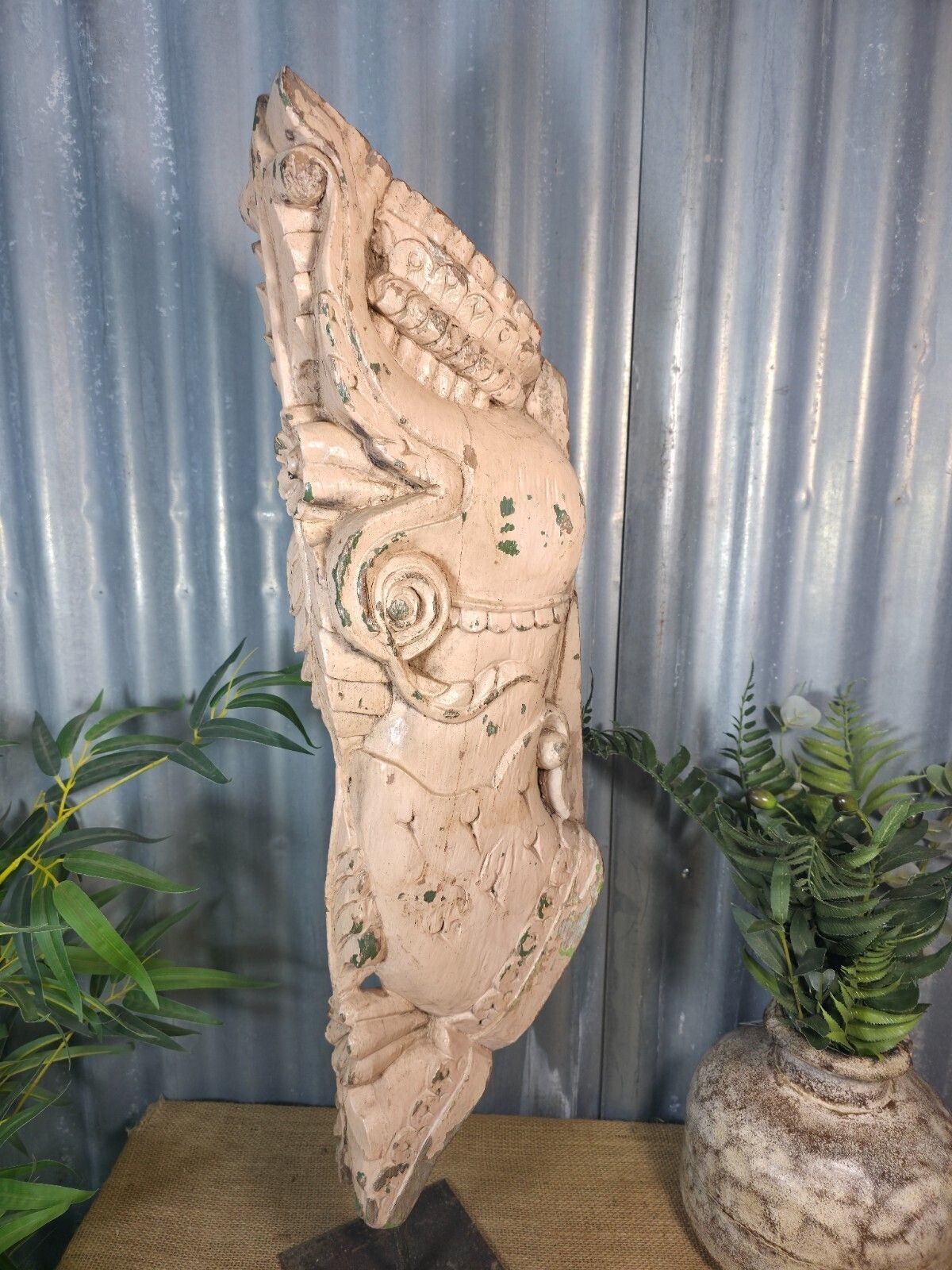 Antique 19th Century Indian Hand Carved Wooden Architectural Corbel On Stand photo furniture