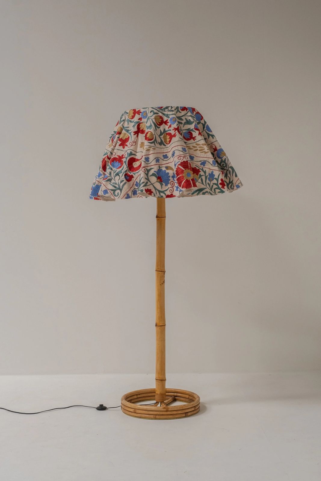 Xxl Bamboo Floor Lamp With Suzani Shade, One Of A Kind, 1970s photo furniture