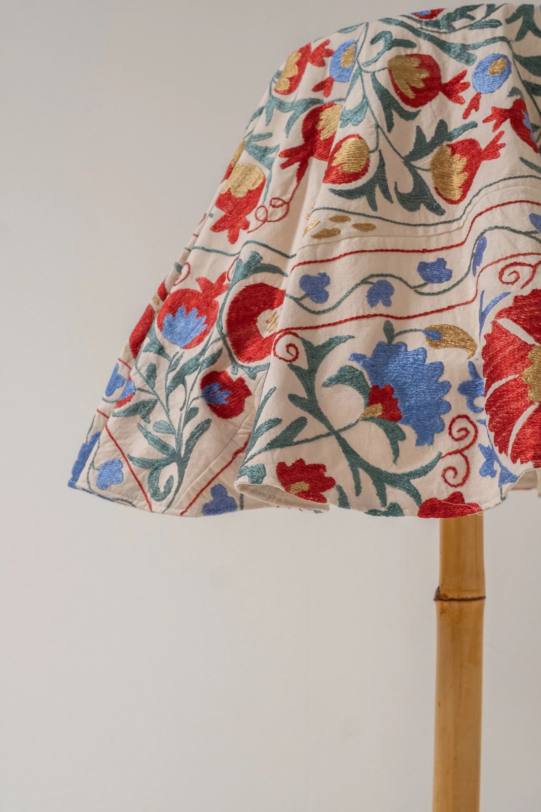 Xxl Bamboo Floor Lamp With Suzani Shade, One Of A Kind, 1970s photo for sale