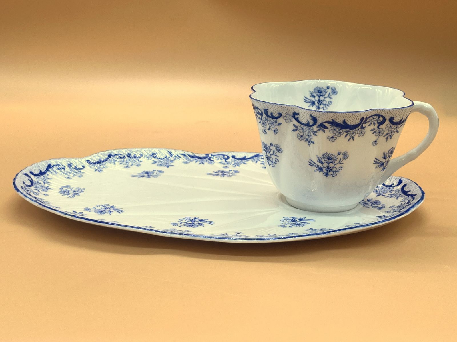 Vintage Shelley China Heavenly Blue Dainty Shape Tennis / Snack Tea Cup And Plate Set. 14075. C1940's. photo vintage