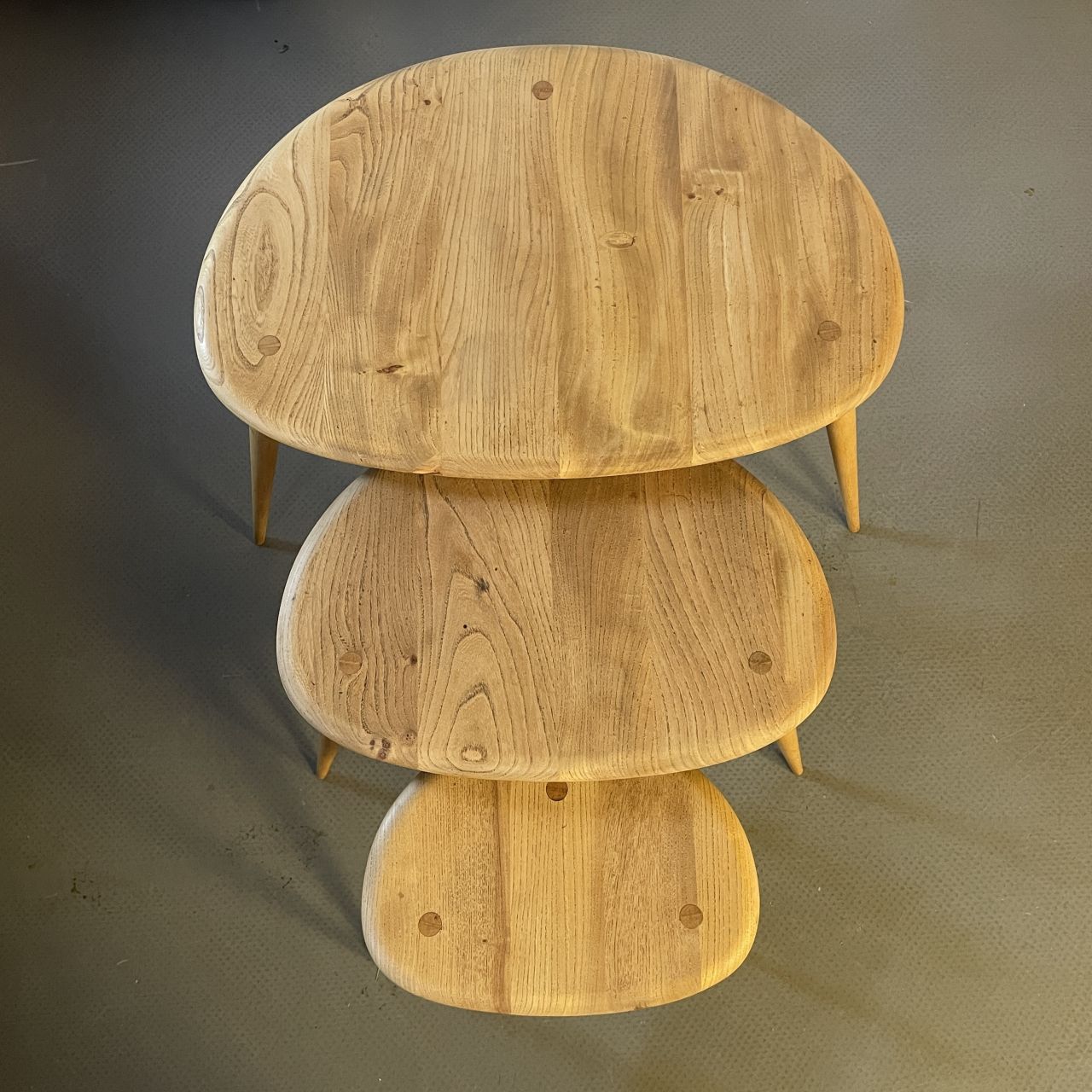 Ercol Nest Of Blonde Pebble Tables photo vintage