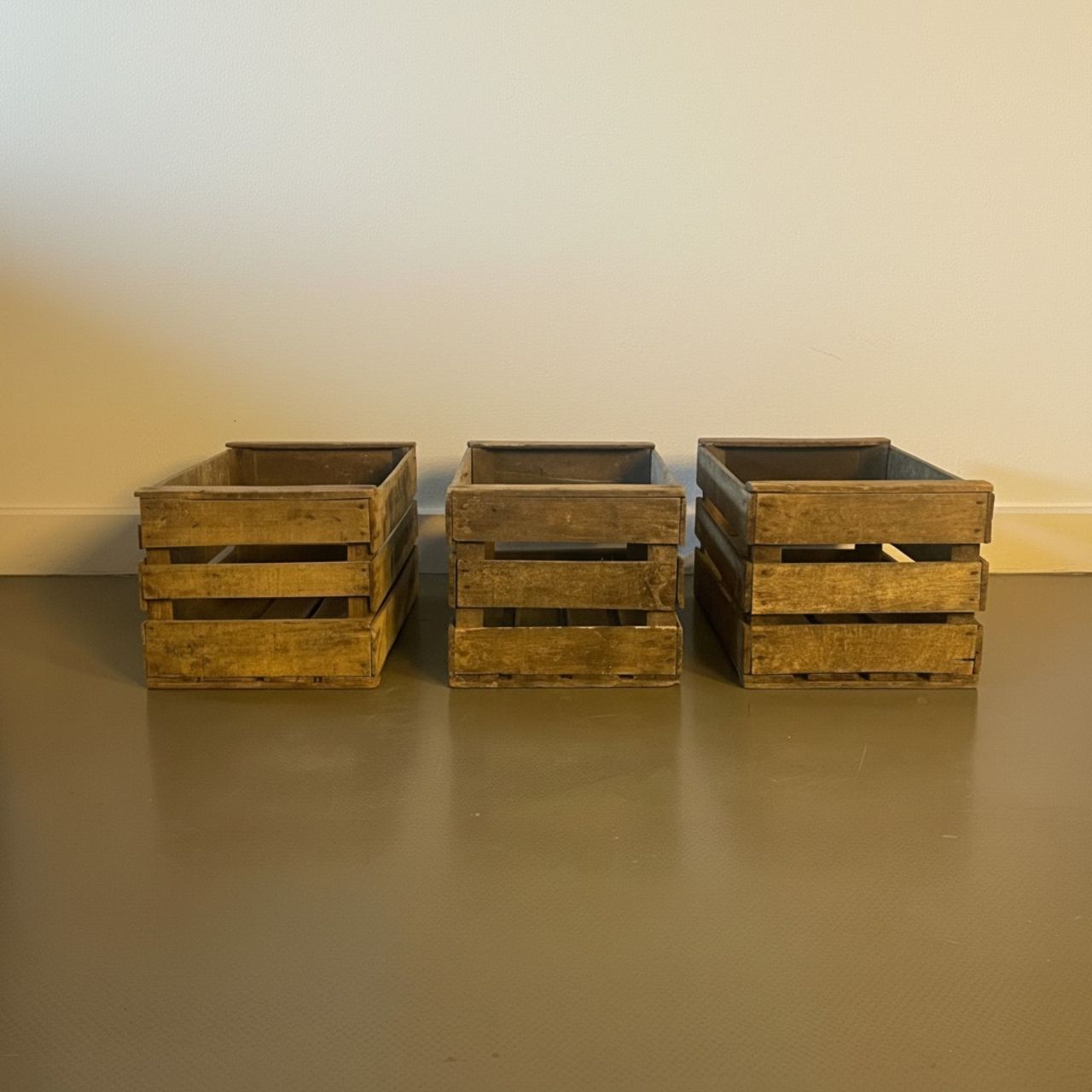 Set Of 3 French Wooden Bushel Boxes photo Home Decor