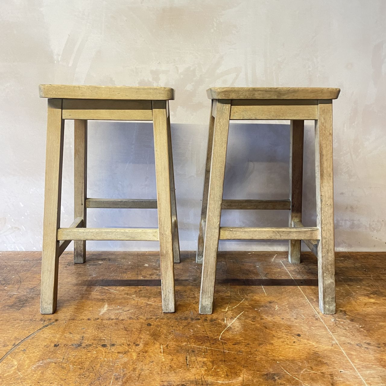 Pair Of Wooden Lab Bar Stools photo vintage