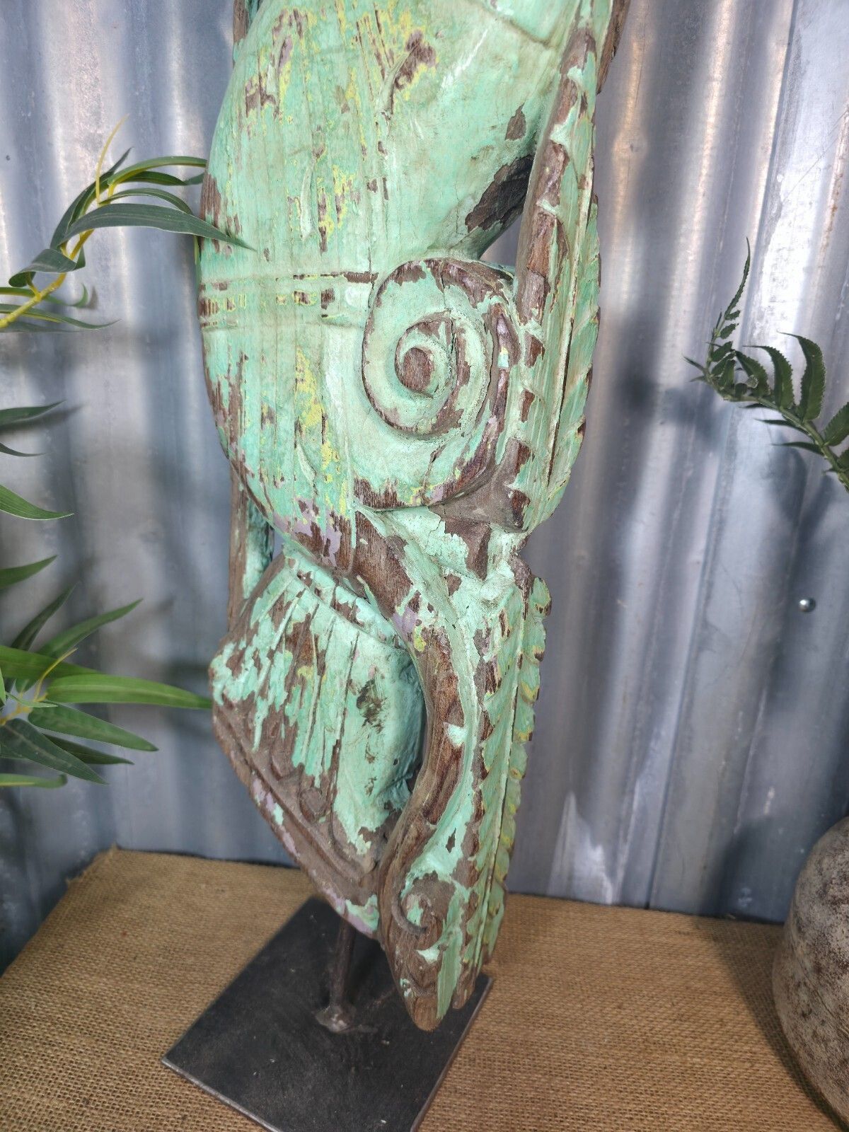 Antique 19th Century Indian Hand Carved Wooden Architectural Corbel On Stand photo buy