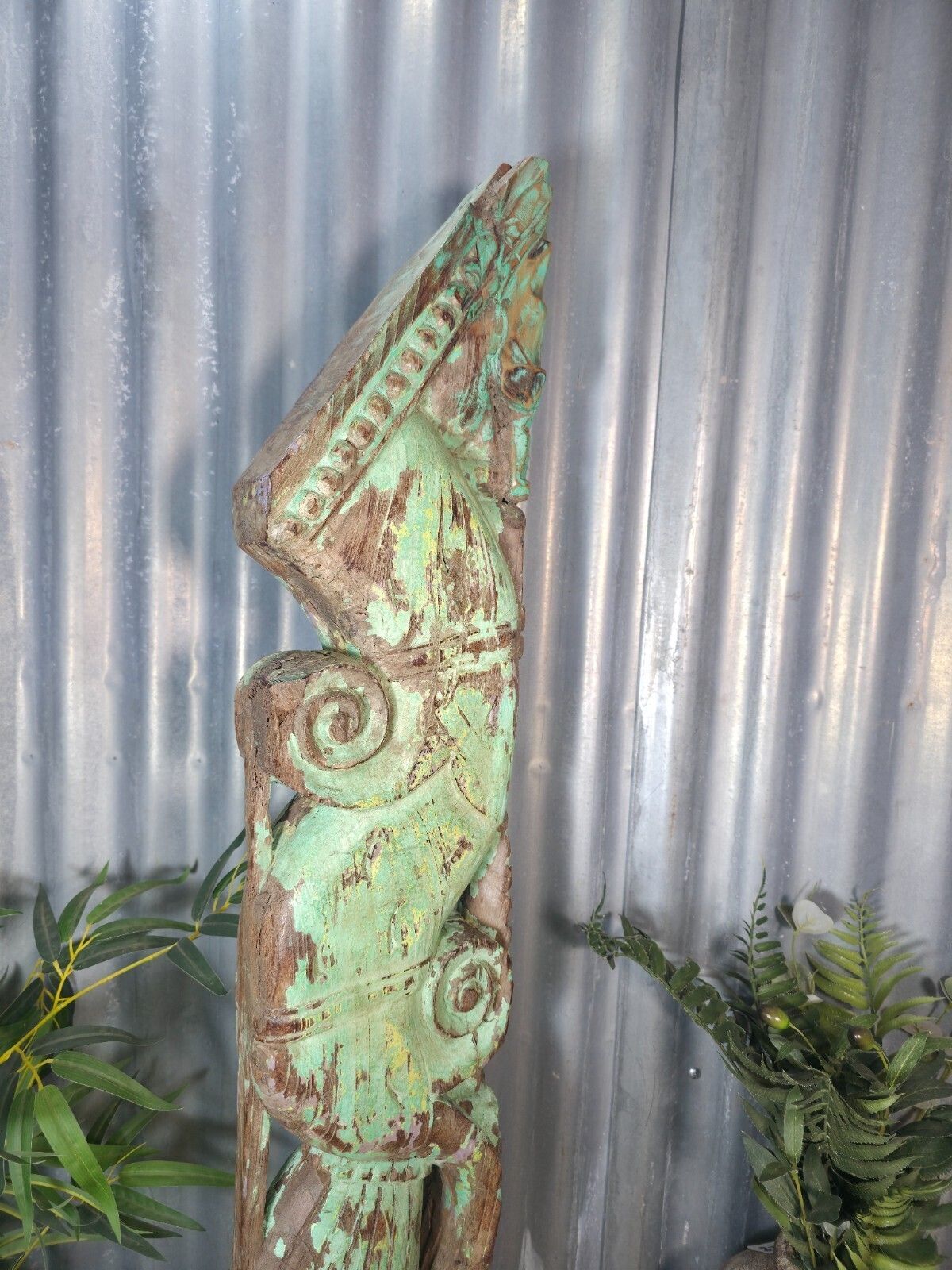Antique 19th Century Indian Hand Carved Wooden Architectural Corbel On Stand photo vintage