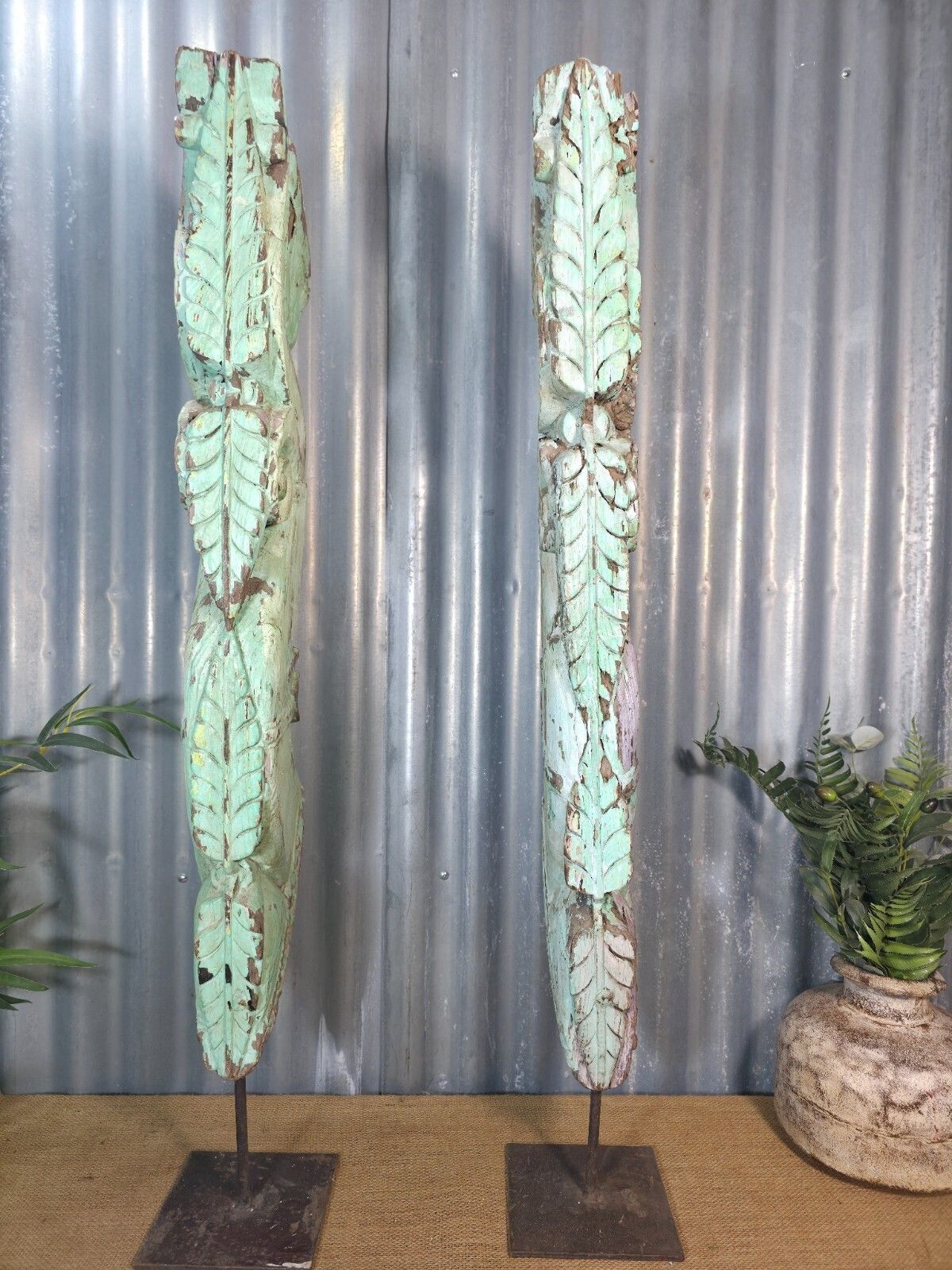 Pair Of Antique 19th Century Indian Hand Carved Wooden Architectural Corbels photo Garden Decor