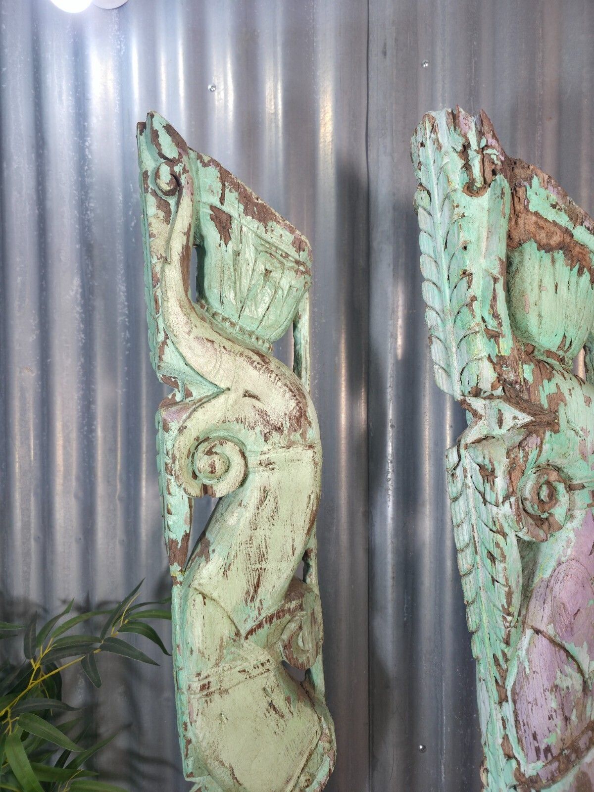 Pair Of Antique 19th Century Indian Hand Carved Wooden Architectural Corbels photo buy