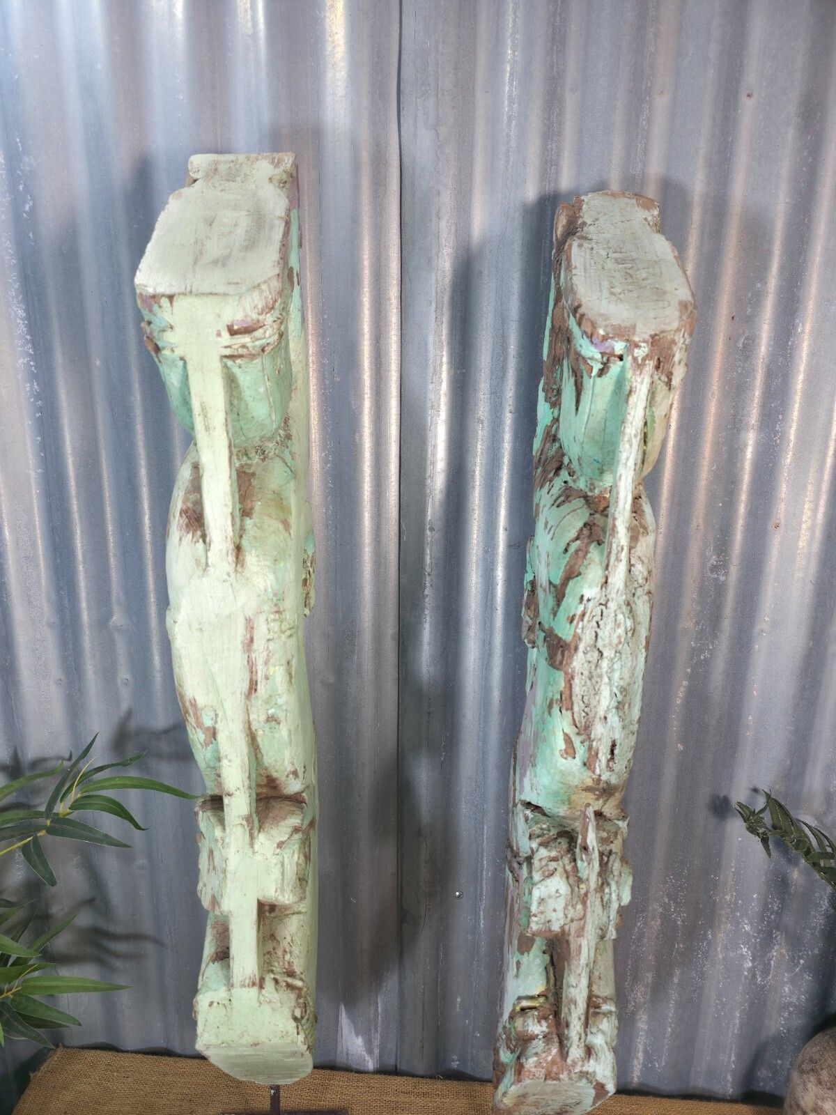 photo for sale Pair Of Antique 19th Century Indian Hand Carved Wooden Architectural Corbels