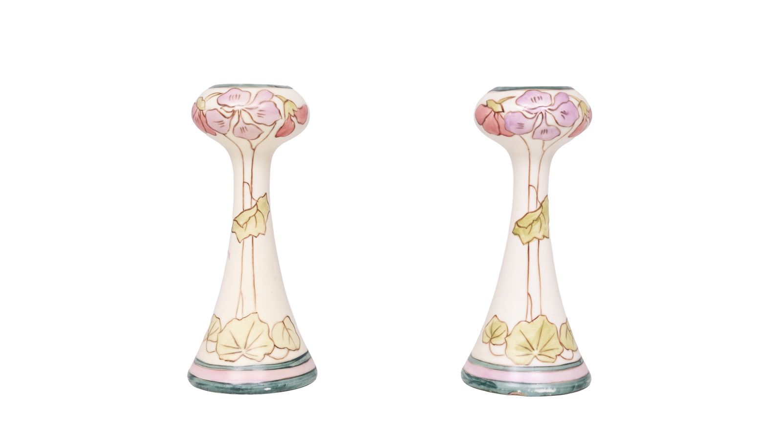 Art Nouveau Vases By Royal Dux, Pastel Floral Design, 1930s, Pair photo for sale