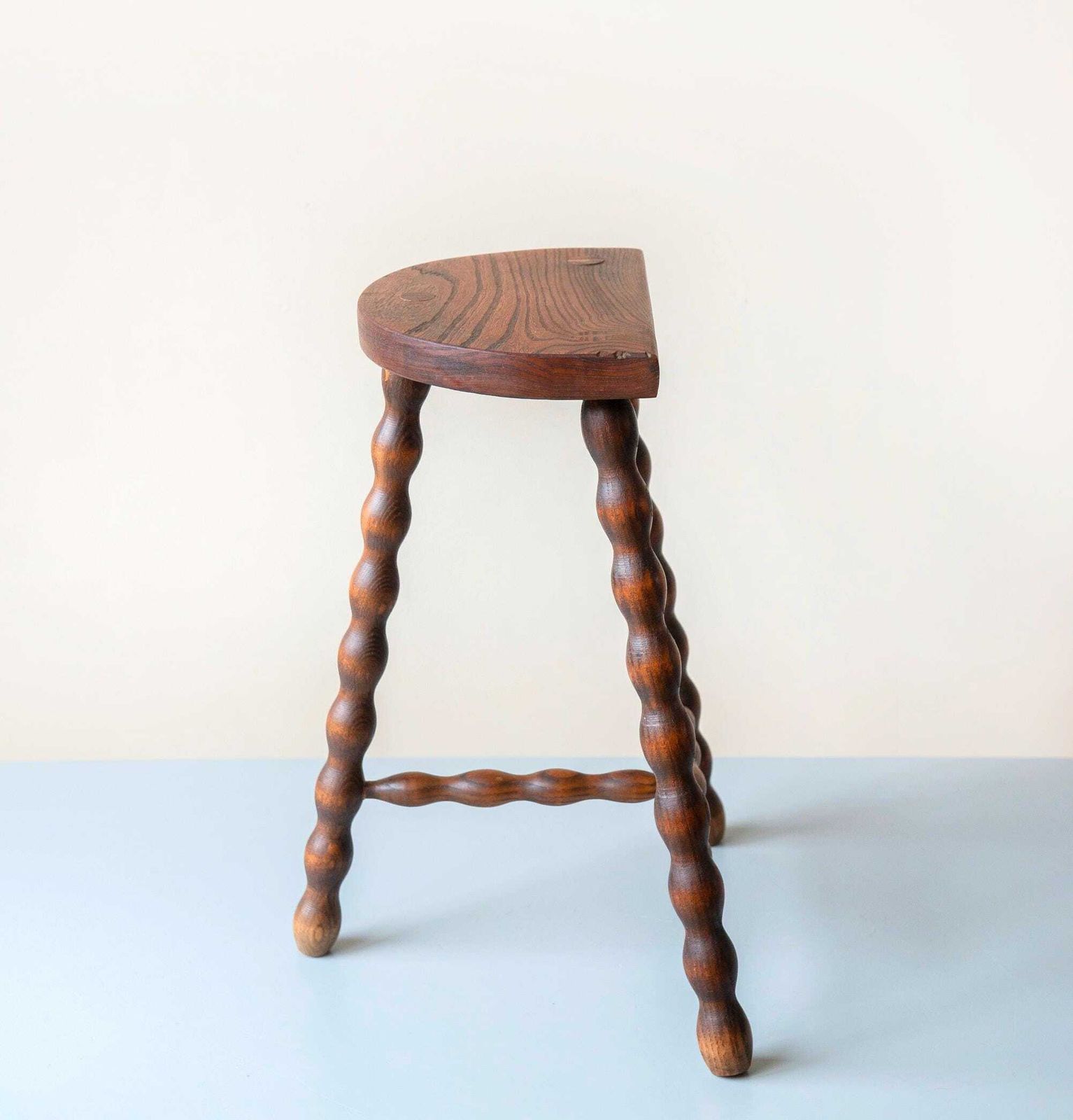 Vintage Wooden Milking Stool With Turned Bobbin Legs – Rustic Farmhouse Plant Stand photo furniture