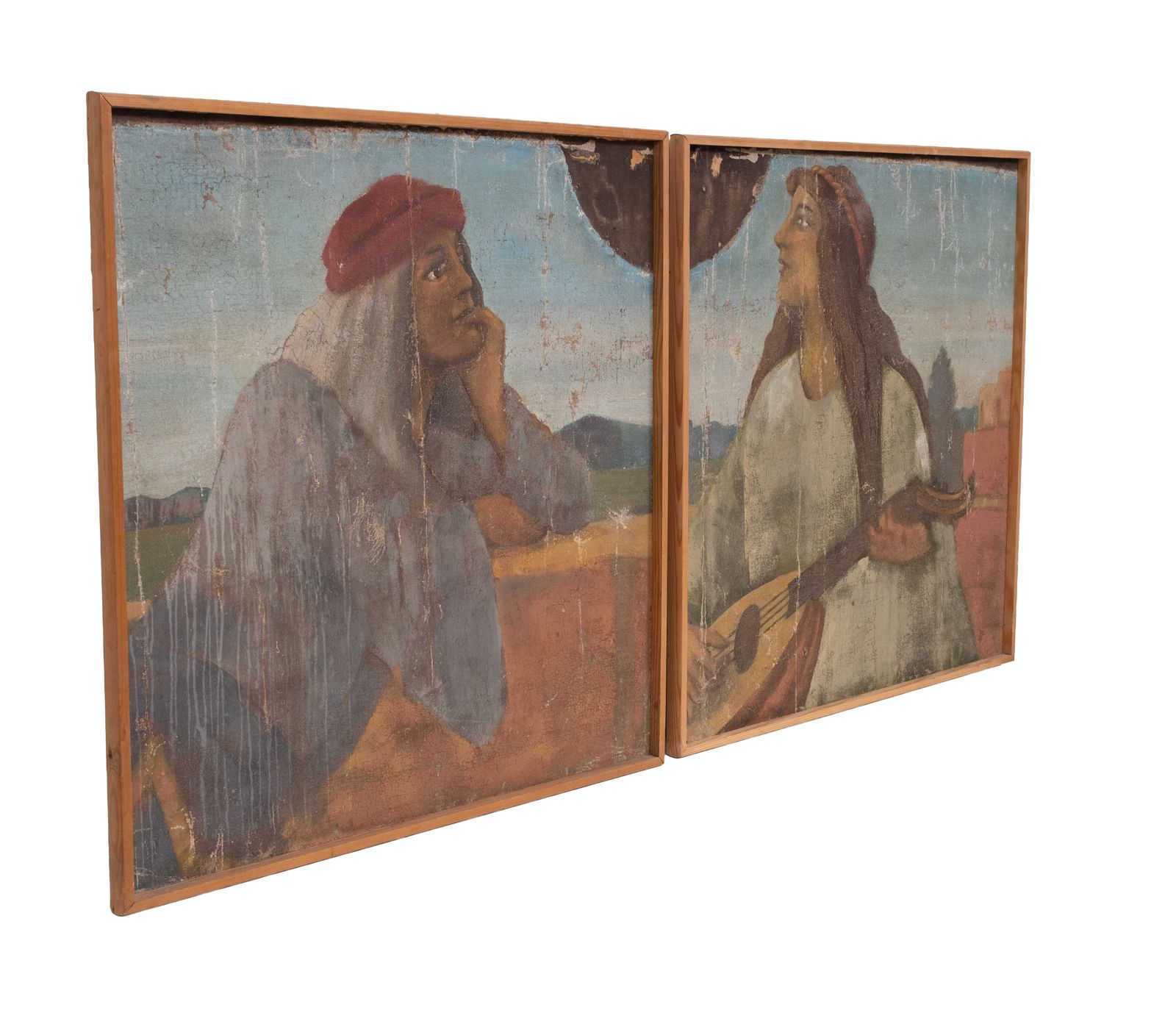 Naive Decorative Antiques Paintings ''Two Lovers'' Italy photo furniture