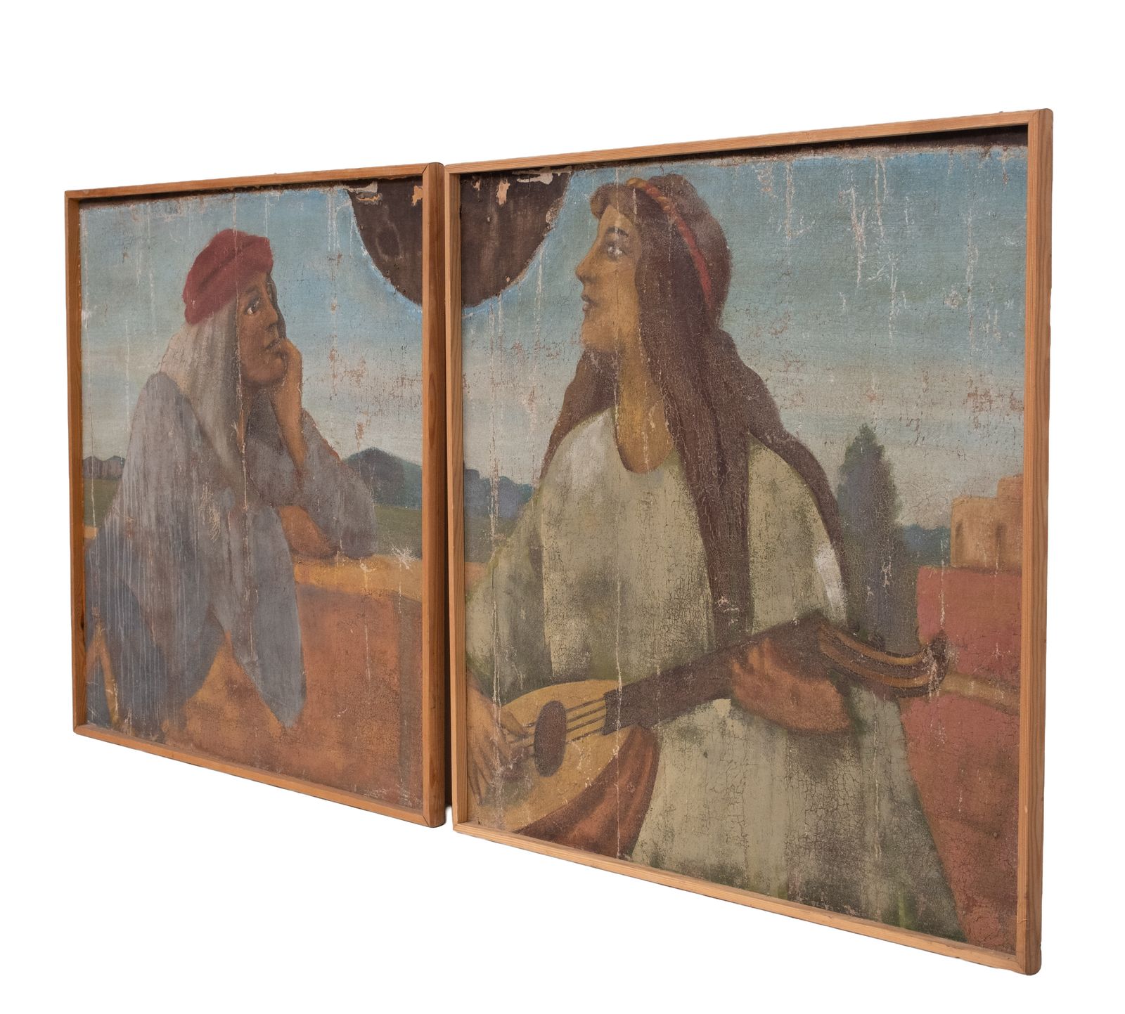 Naive Decorative Antiques Paintings ''Two Lovers'' Italy photo 1400.0