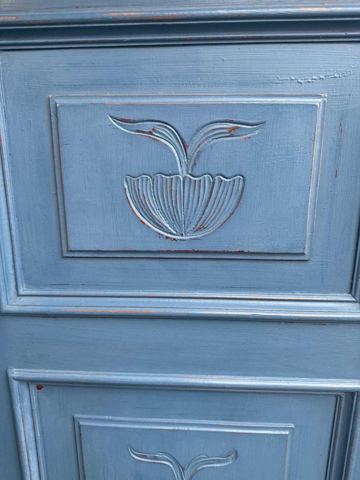 An Impressive Carved Painted Blue Victorian Original Hungarian Hall Wardrobe photo vinterior