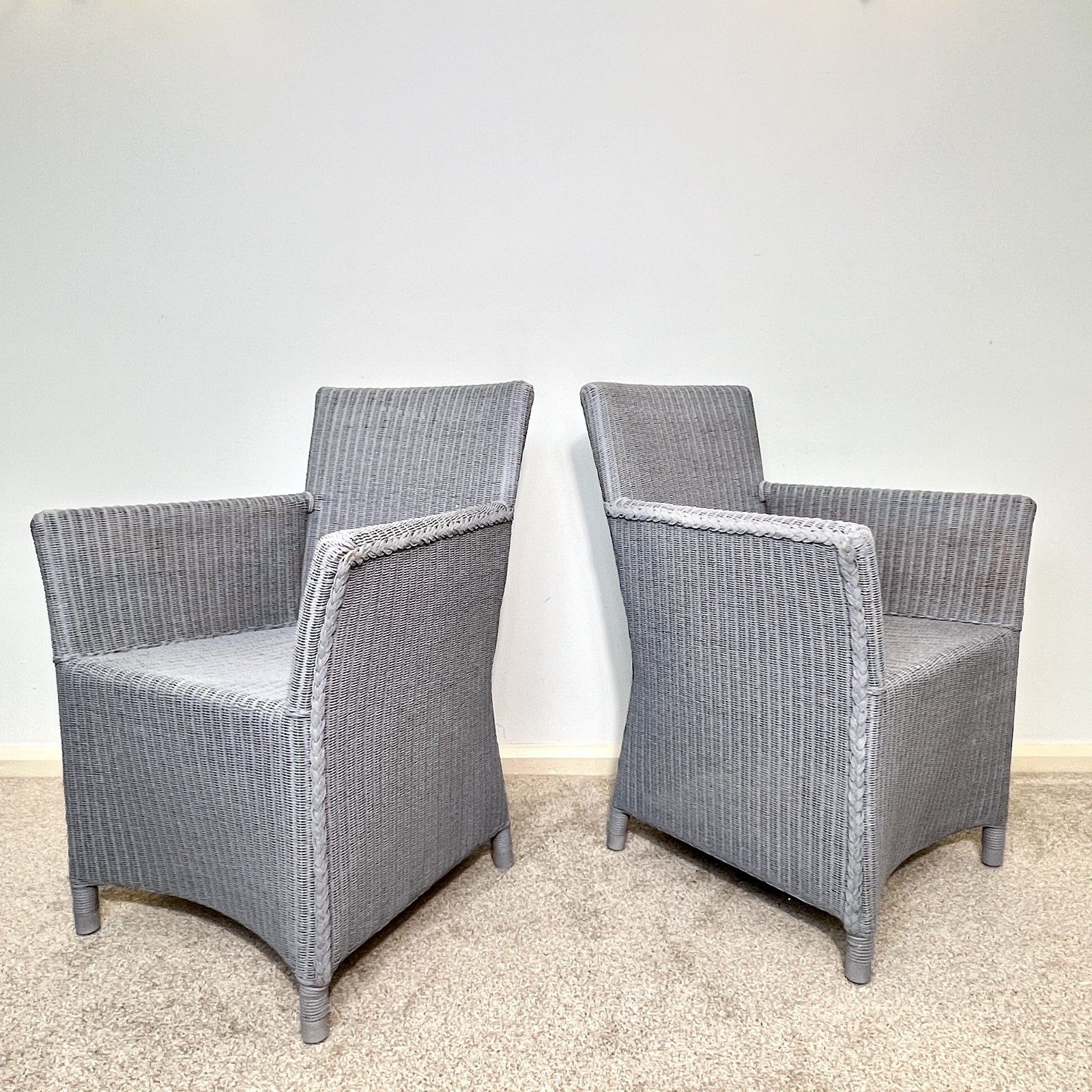 A Pair Of Lloyd Loom Chairs , Contemporary Grey Dining Chairs, Carver Chairs photo buy