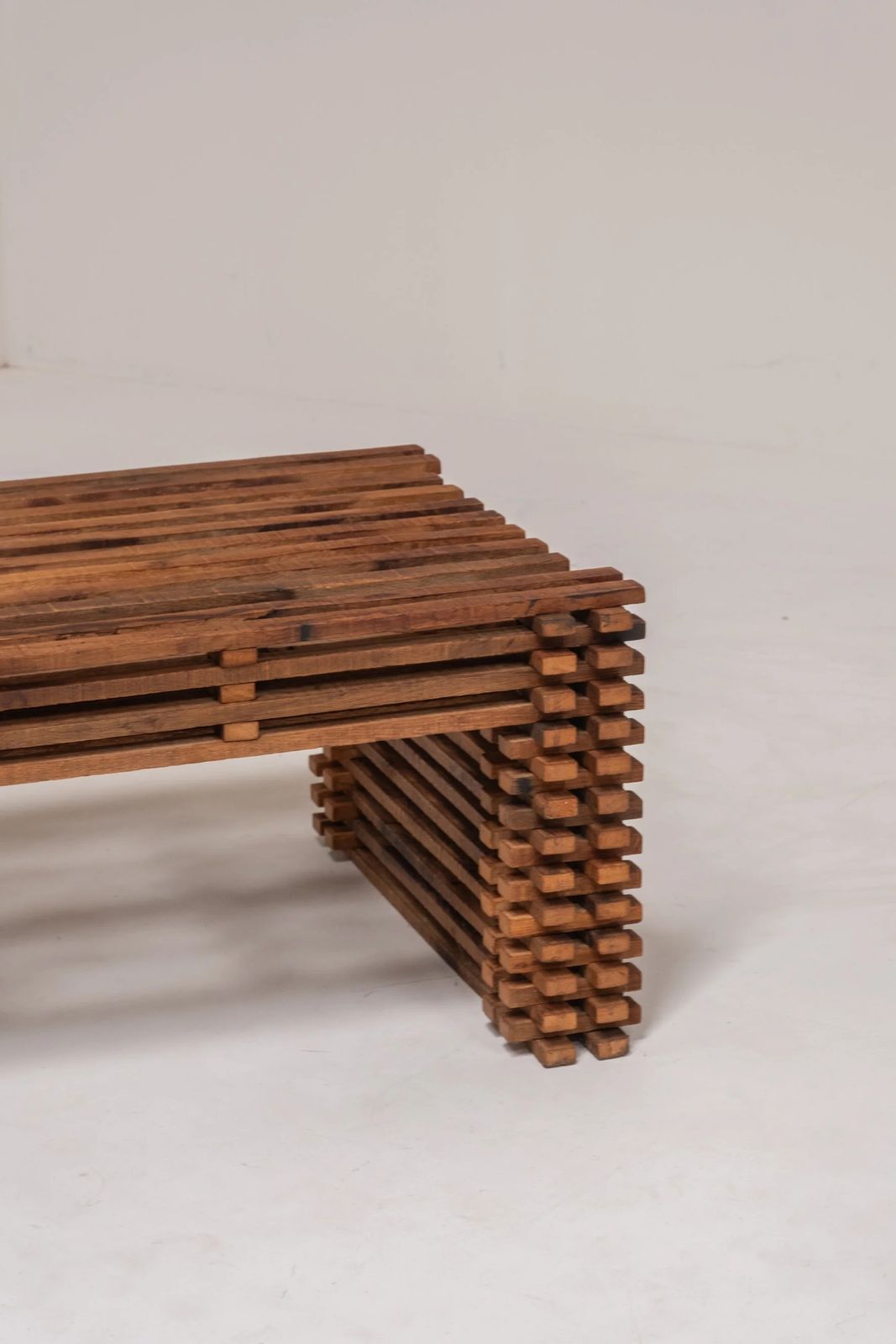 Vintage Wooden Slatted Coffee Table – Sculptural Design, 1970s Style photo furniture