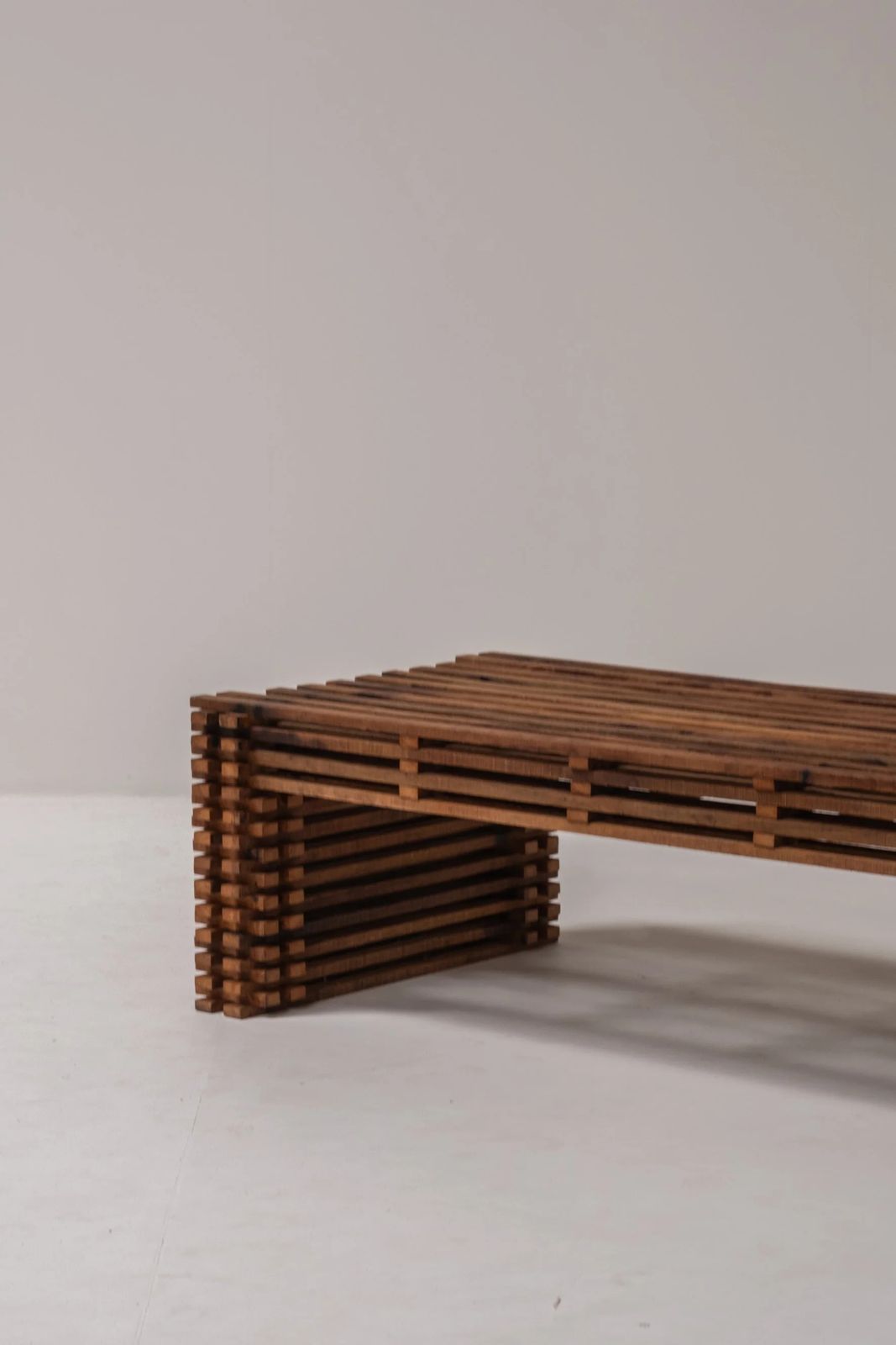 Vintage Wooden Slatted Coffee Table – Sculptural Design, 1970s Style photo for sale