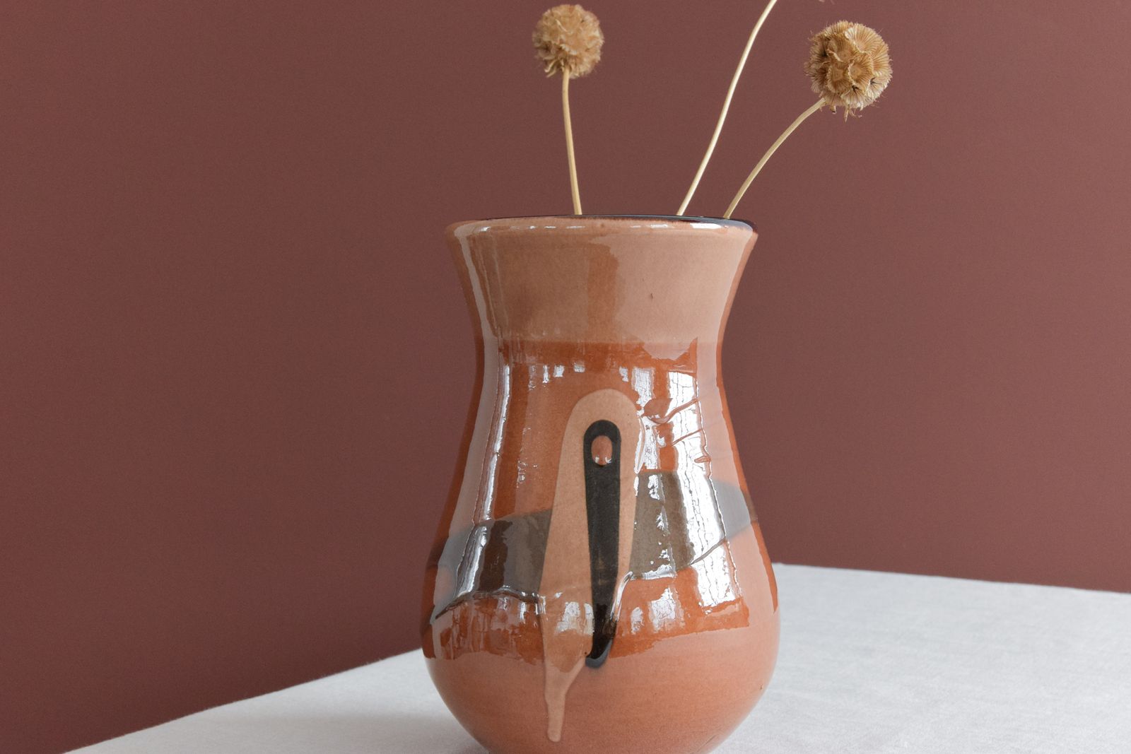 Vintage Brown Studio Pottery Ceramic Vase photo furniture