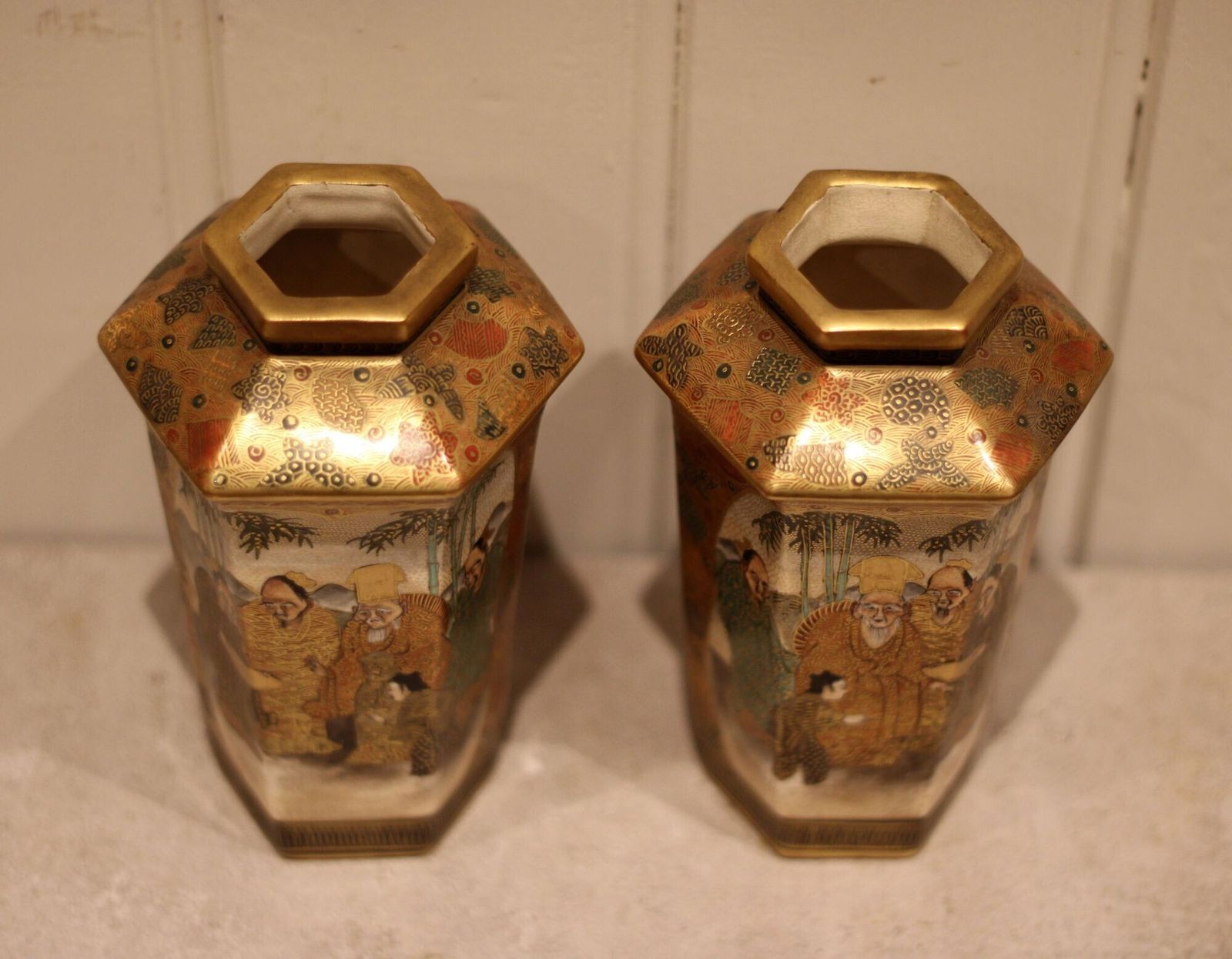 Pair Of Japanese Satsuma Vases photo vintage