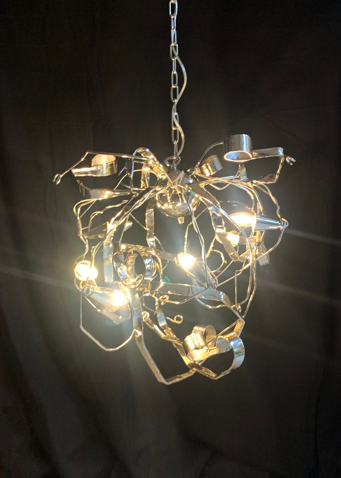 Metal Chandelier W/ Six Lights Possibly A Delphinium By Brand Van Egmond photo vintage